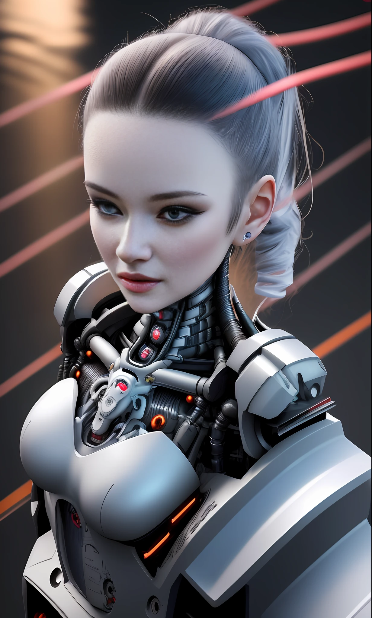 Complex 3d render ultra detailed of a beautiful porcelain profile japan woman android face, cyborg, robotic parts, beautiful studio soft light, rim light, vibrant details, luxurious cyberpunk, lace, hyper realistic, anatomical, facial muscles, cable electric wires, microchip, elegant, beautiful background, octane render, H.R. Giger style,