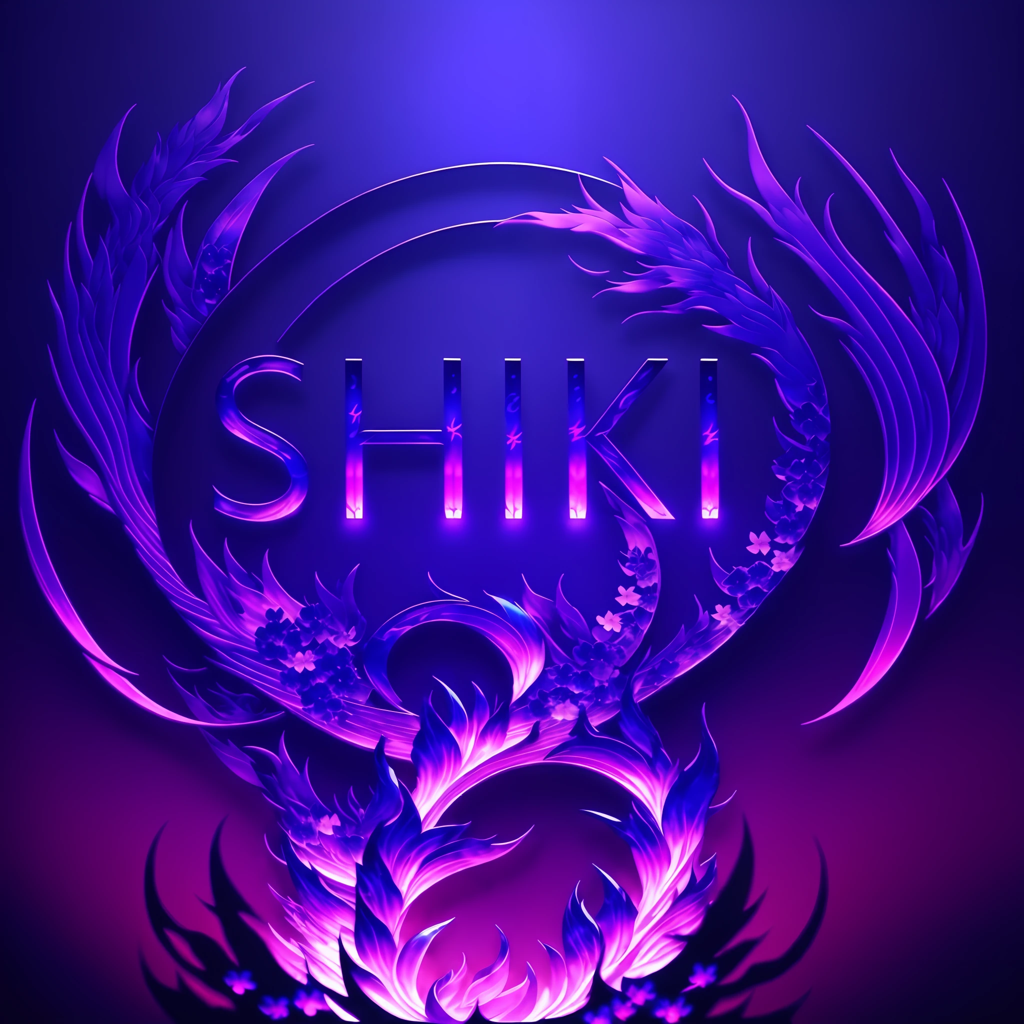 a close up of sign with the word shiki, blue and purple fire, dark souls, japan background, cool background, blue fire, glass, beautiful lighting, bright lighting, magic fowers, sakura,