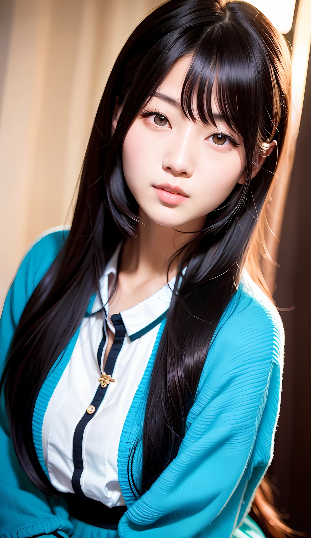 araffe Asian woman with long black hair and blue eyes, korean girl, beautiful korean girl, gorgeous korean girl, beautiful south korean girl,