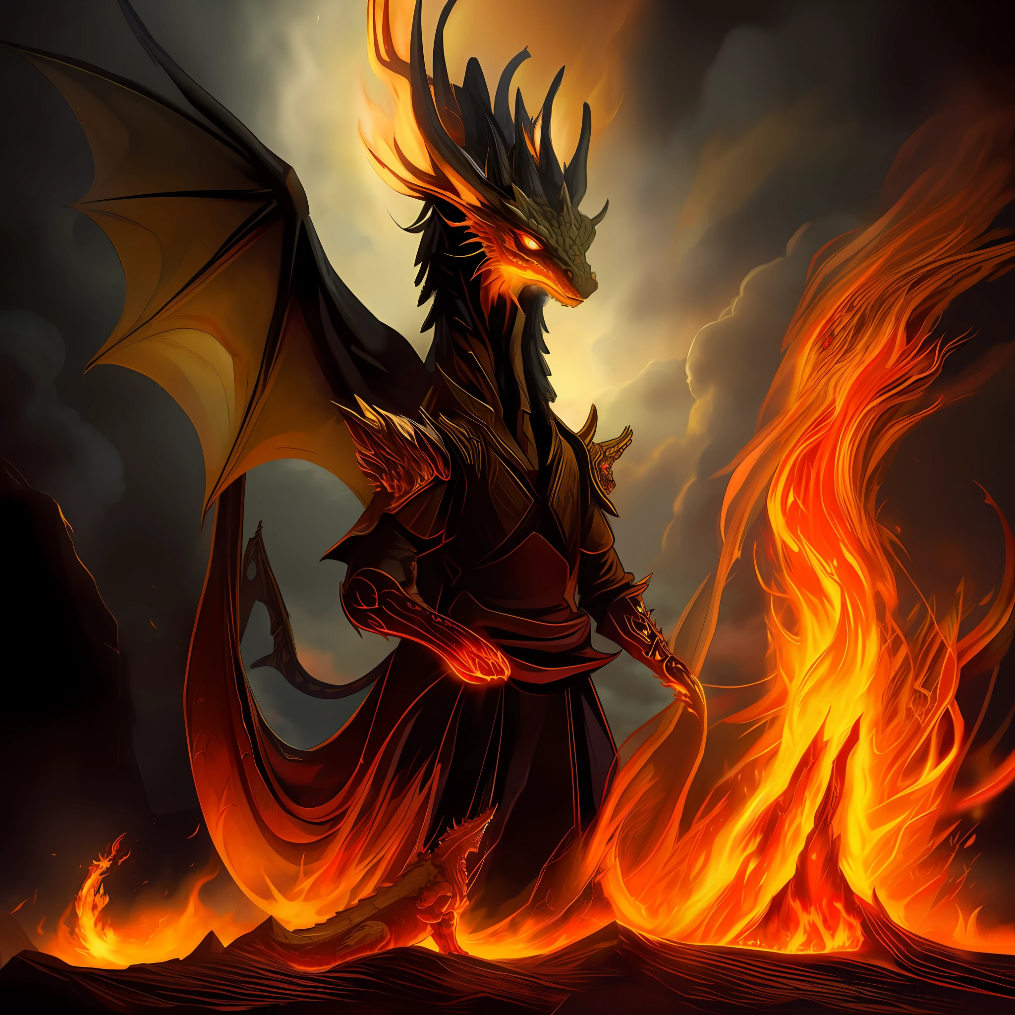 flames and a dragon on a fireball in the middle of a field, the devil in hell as a dragon, fire flaming dragon serpent, ''dragon breathing fire, dragon breathing fire, fire dragon, epic dragon, dragon made out of molten lava, dragon blowing fire above, drogon, fire breathing dragon, firebreathing dragon, a majestic gothic dragon, fire flaming serpent