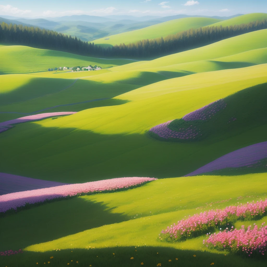 The rolling hills are full of flowers,