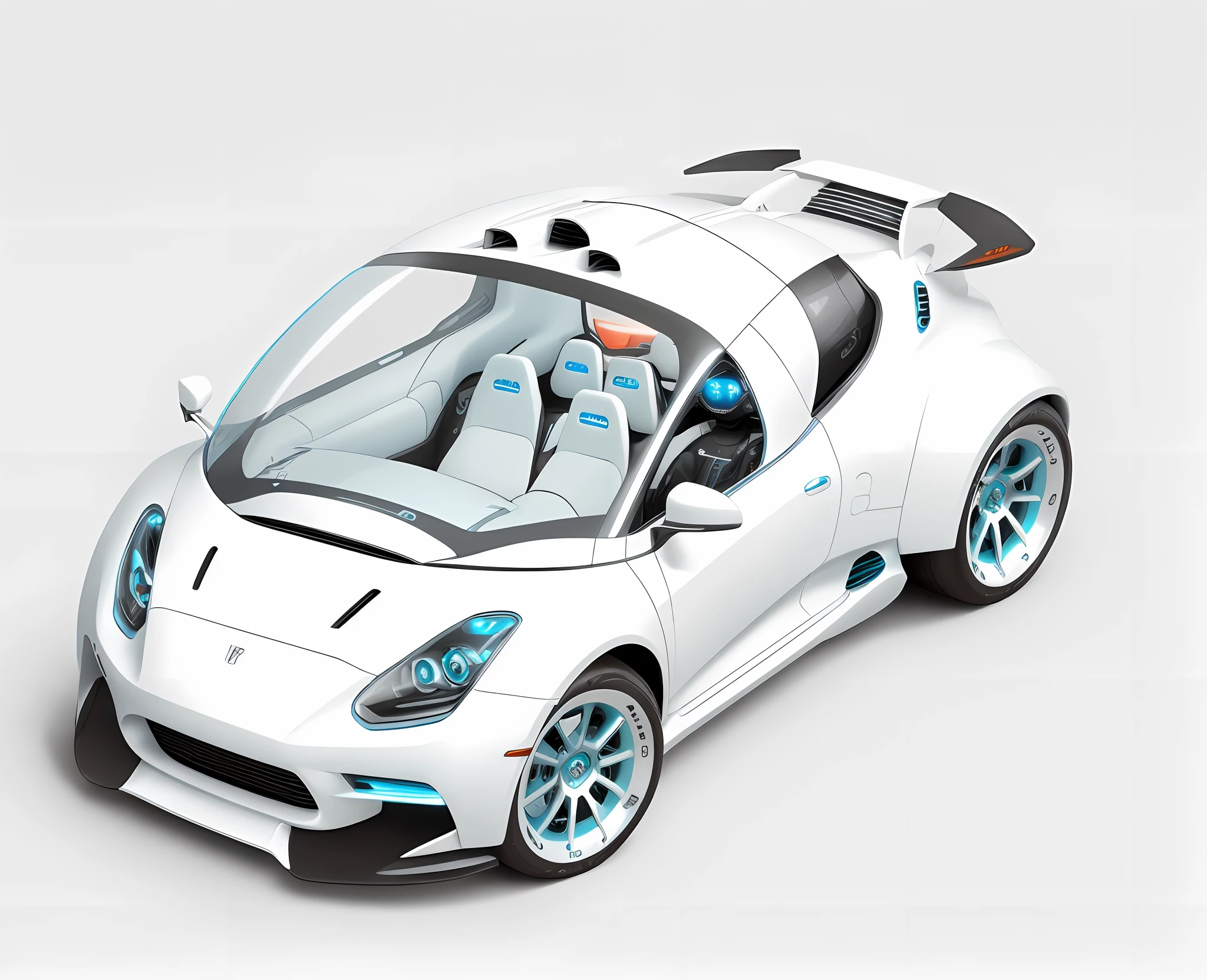 A futuristic car with novel design, punk style, fresh color combination, texture, light blue