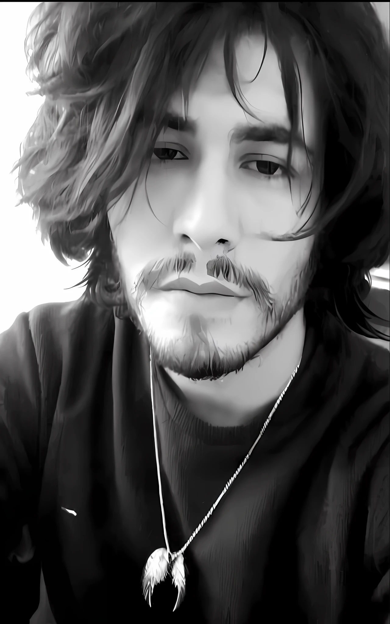 arafed man with long hair and a beard wearing a necklace, inspired by Luca Zontini, scruffy looking, inspired by Germán Londoño, frank dillane, scruffy facial hair, inspired by Félix Arauz, inspired by Maximilian Cercha, profile pic, inspired by Nicholas Marsicano, inspired by João Artur da Silva