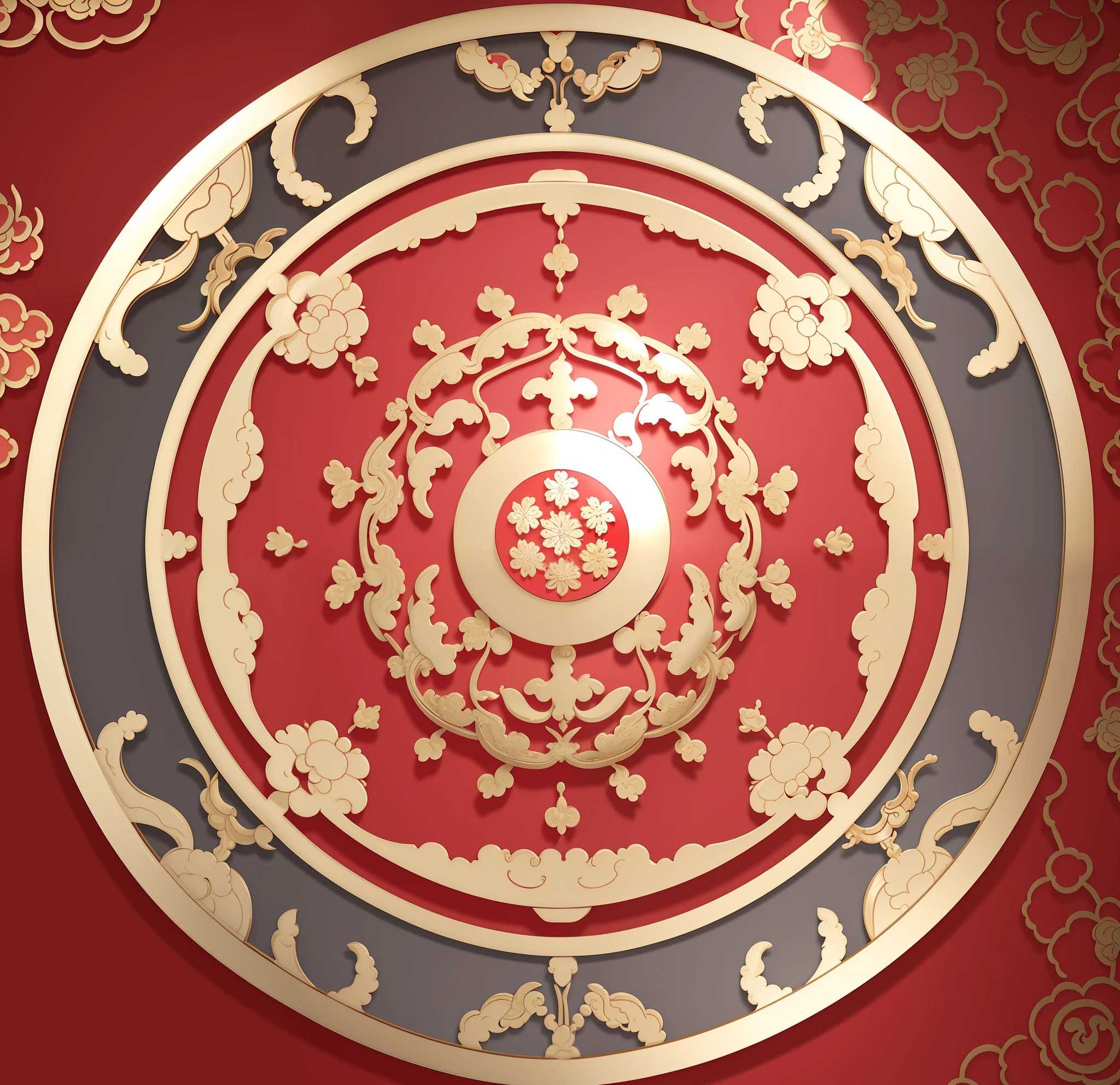 a close up of a circular design with a red background, round design, ancient china art style, chinoiserie pattern, ancient chinese ornate, circle design, classical ornamental design, a beautiful buddhist mandala, symmetrical design, classical ornament, persian design, traditional chinese, chinese style, vintage - w 1 0 2 4, ornamented, intricate ornament, traditional chinese textures