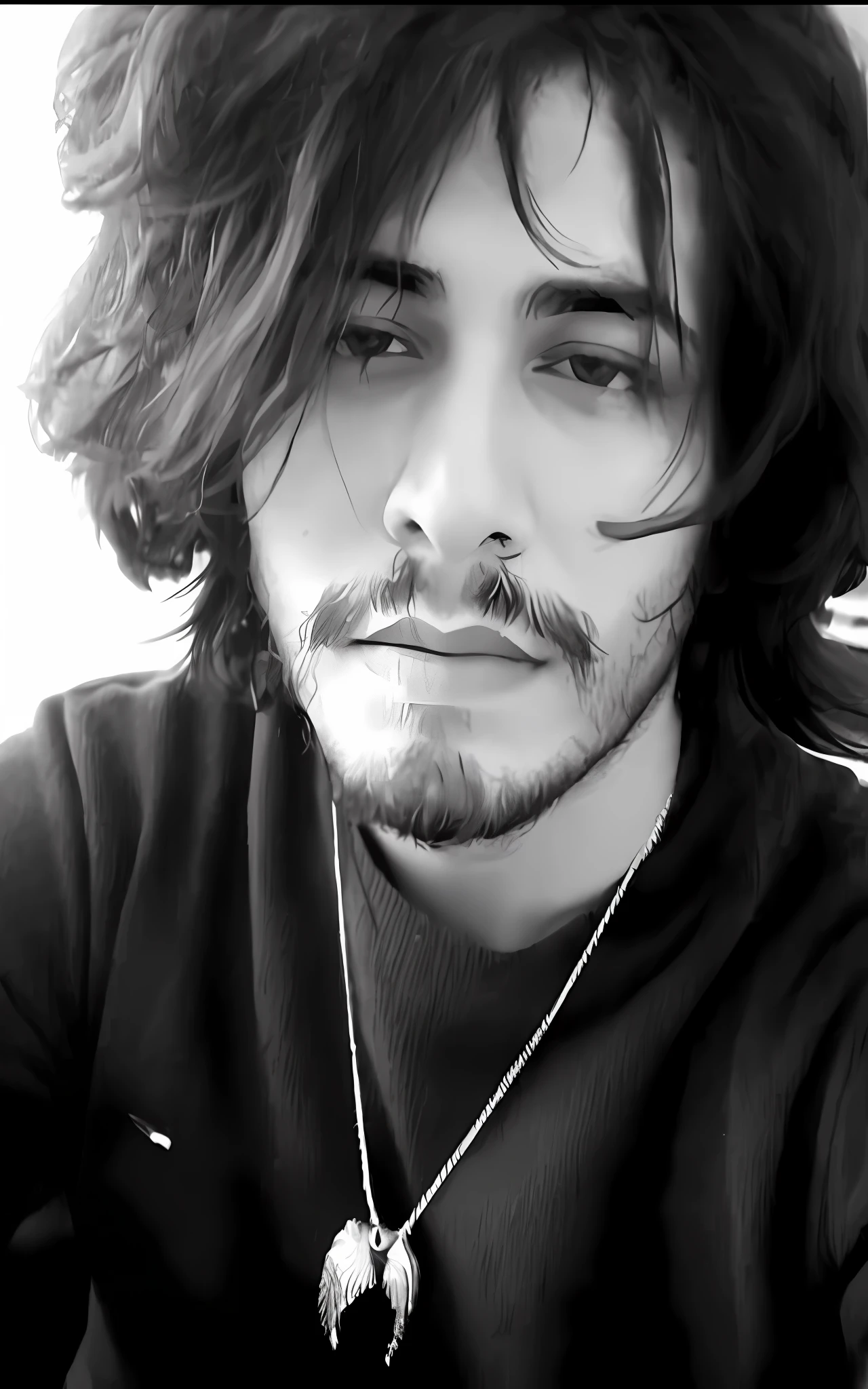 arafed man with long hair and a beard wearing a necklace, profile pic, inspired by Luca Zontini, inspired by Germán Londoño, scruffy looking, avan jogia angel, paul atreides, inspired by Félix Arauz, frank dillane, profile image, inspired by Antônio Parreiras, profile photo