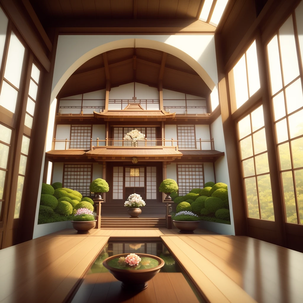 Stepping into the world of architectural marvels, the lens of a medium format camera reveals an award-winning masterpiece—a Japanese tea room adorned with an abundance of flowers and plants. Through the precise focus of a macro lens, the scene transcends reality, exuding a hyperrealistic and surreal ambiance. Bathed in the soft, golden light of the golden hour, every detail is accentuated. The fusion of architectural and still-life photography captures the essence of serenity and beauty that defines this tea room. With high-resolution digital film, the image becomes a visual ode to the remarkable craftsmanship and intricate details, creating an epic and stunning portrayal.