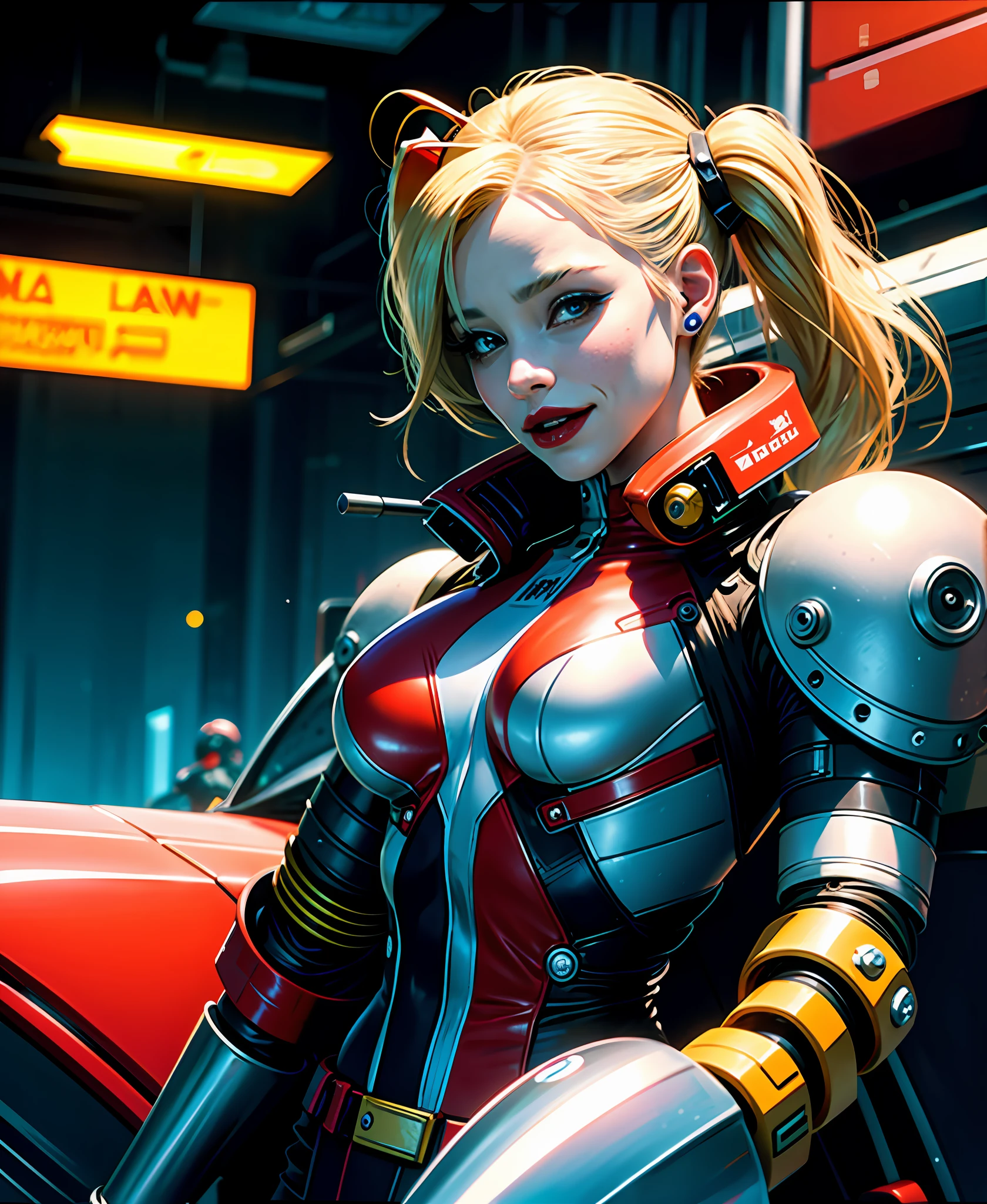 A blonde, robotic modern Harley Quinn