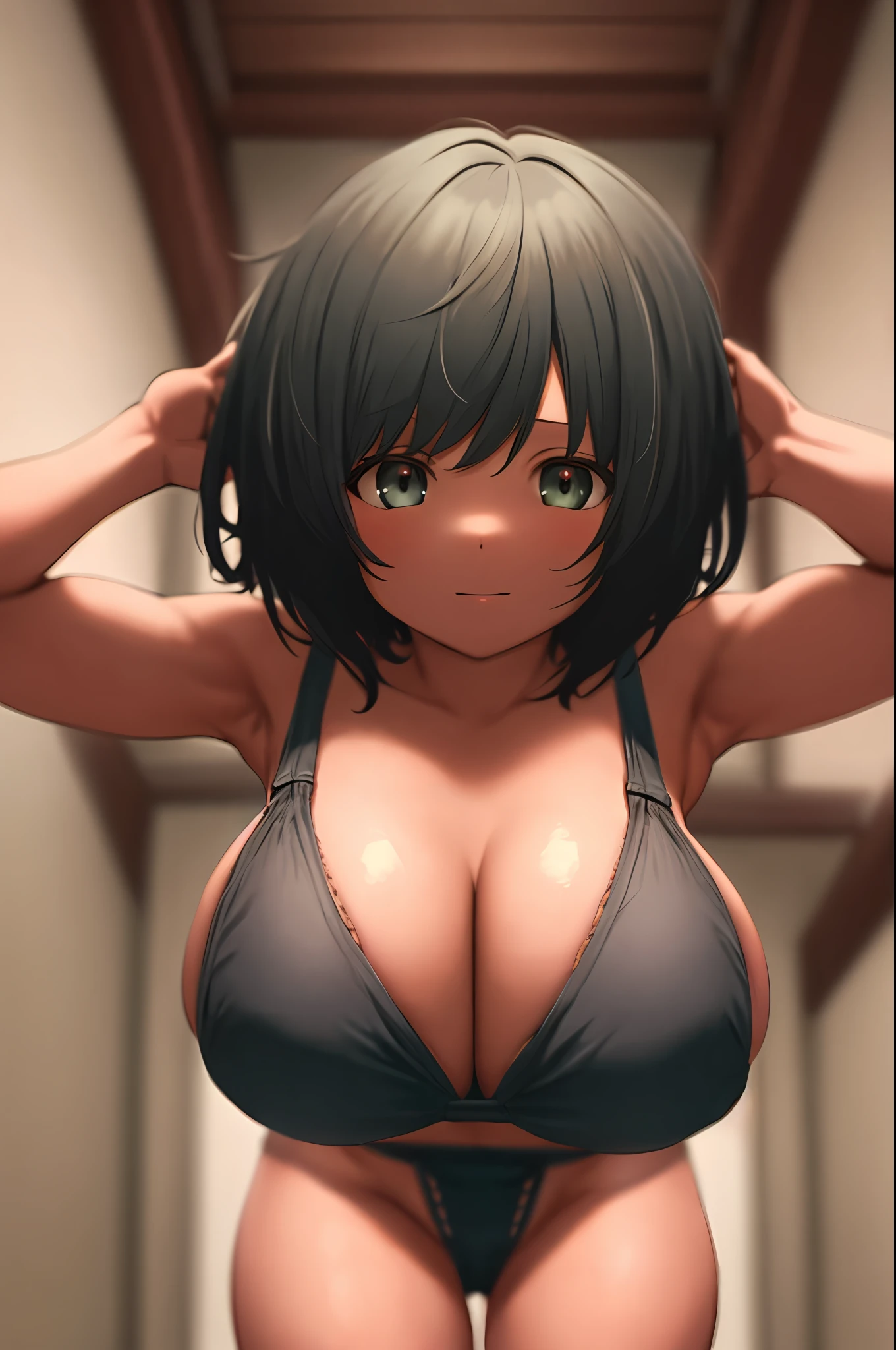 Top quality, cinematic lighting, highly detailed, little girls, big boobs, micro bikinis, short hair