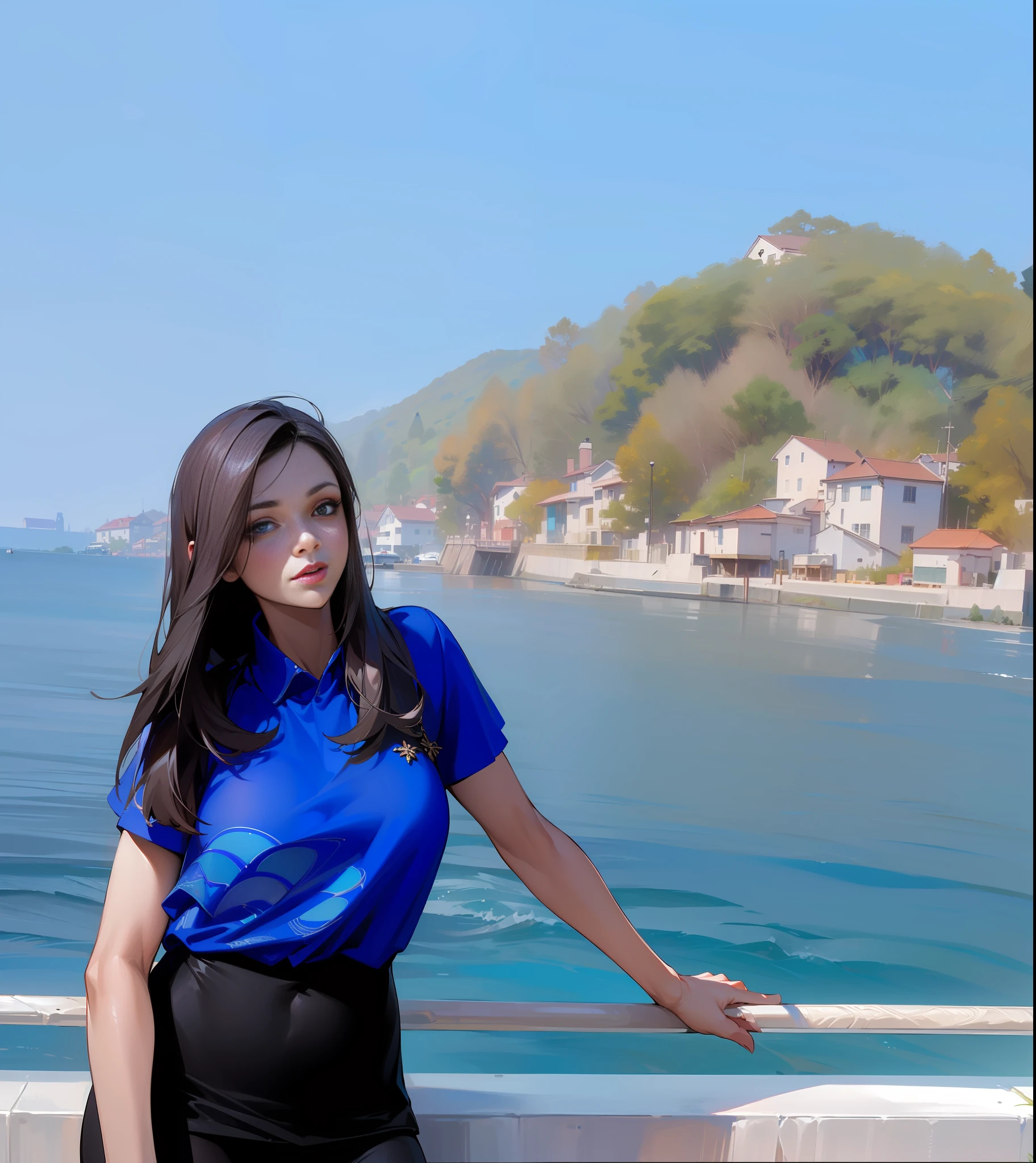 ((Best quality, 8k, Masterpiece :1.3)), Sharp focus :1.2, A pretty woman with perfect figure :1.4, Slender abs :1.2, ((Layered haircut, Big breasts :1.2)), (White blouse :1.1), (Street:1.2), Highly detailed face and skin texture, Detailed eyes, Double eyelid