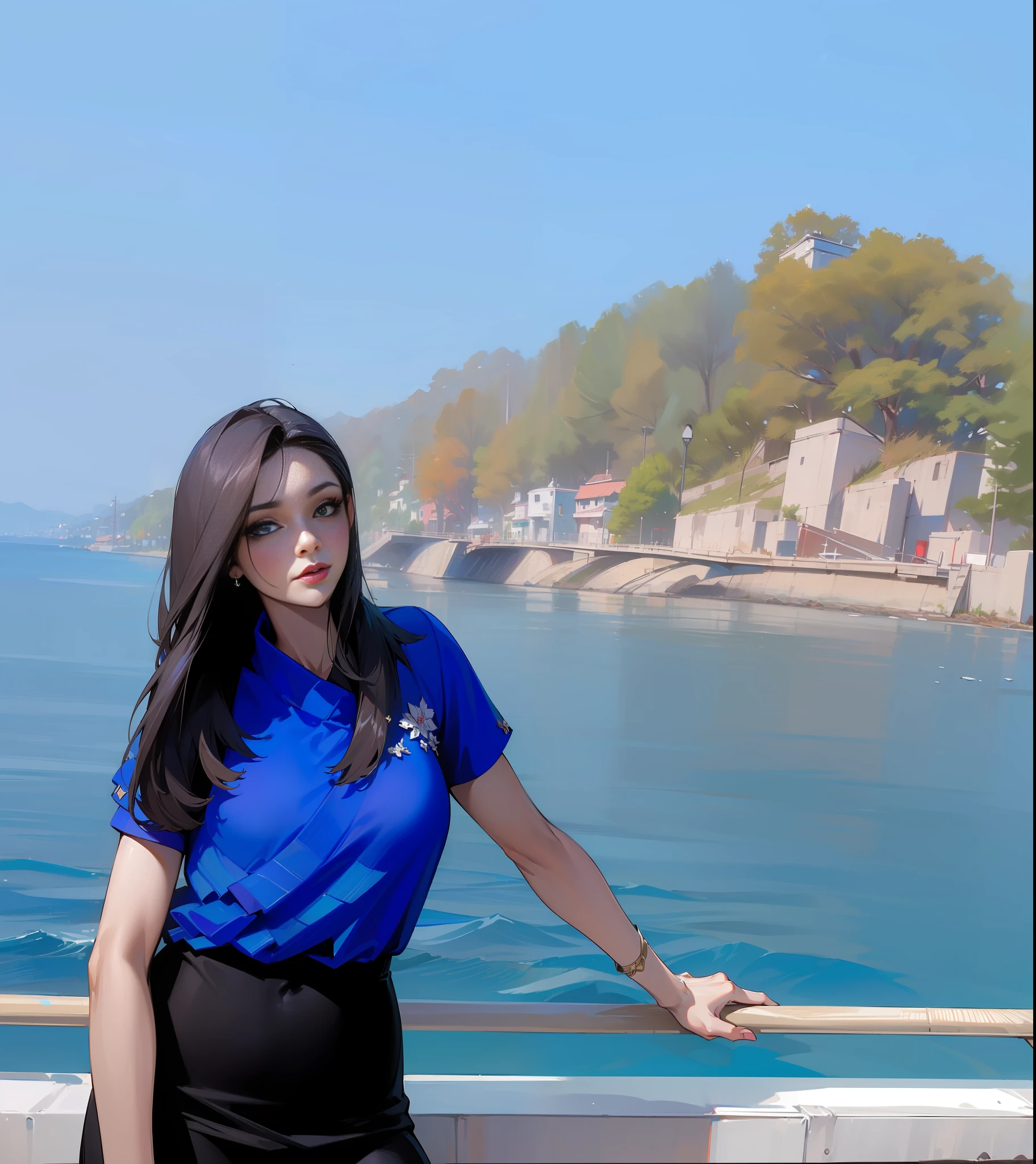 ((Best quality, 8k, Masterpiece :1.3)), Sharp focus :1.2, A pretty woman with perfect figure :1.4, Slender abs :1.2, ((Layered haircut, Big breasts :1.2)), (White blouse :1.1), (Street:1.2), Highly detailed face and skin texture, Detailed eyes, Double eyelid