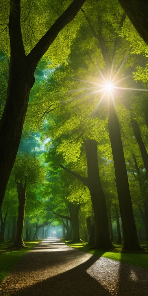 A grove, brightly lit, vivid, oak trees all around, giant wet trees, masterpiece, best quality, high quality, extremely detailed 8k CG wallpaper, oil painting, award winning photography, Bokeh, Depth of Field, HDR , bloom, Chromatic aberration, photorealistic, extremely detailed, trending on artstation, trending on CGsociety, intricate, high detail, dramatic, mid-journey art, volumetric lighting. Image size: 960 x 536