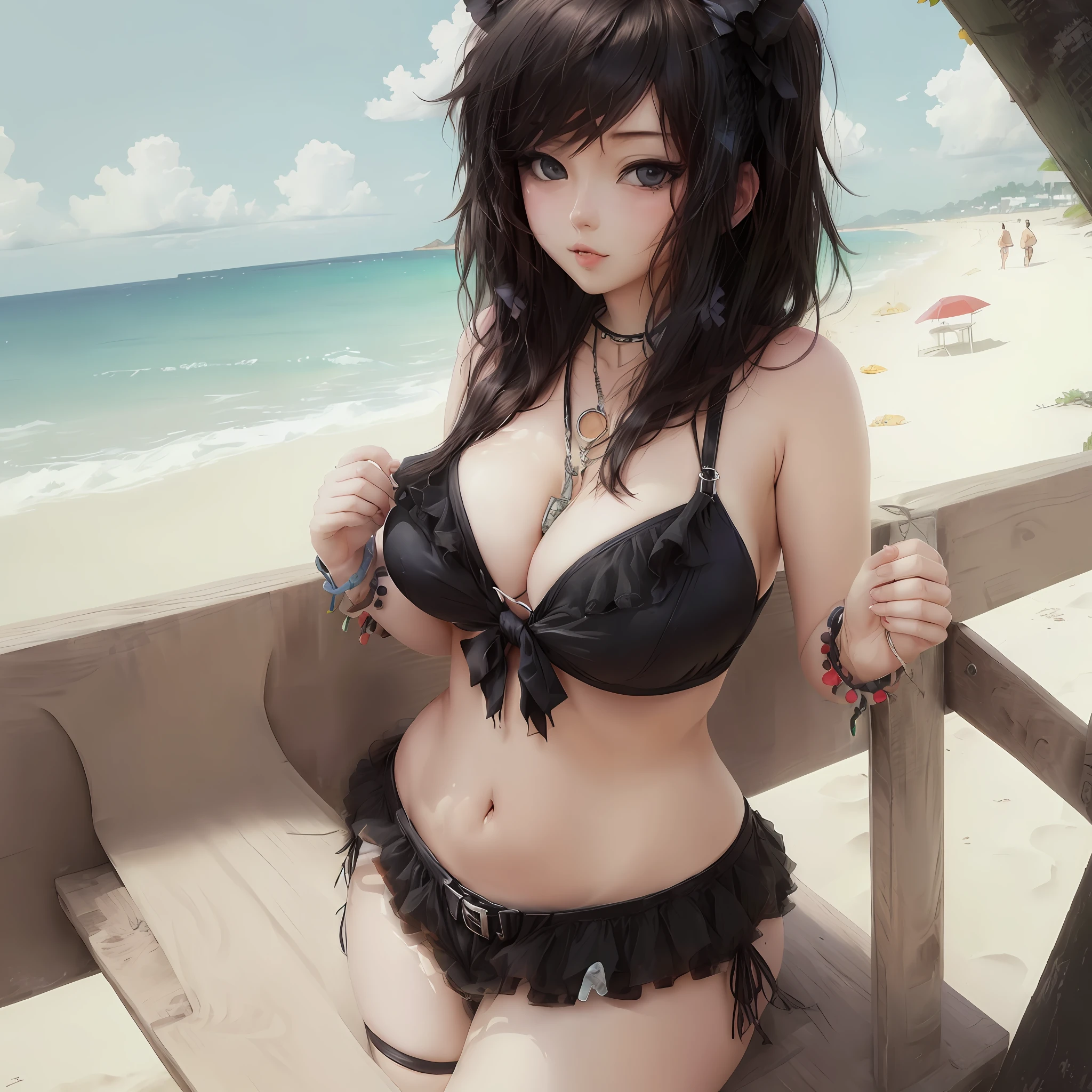 Anime Cute Big Boobs Bikini On The Beach