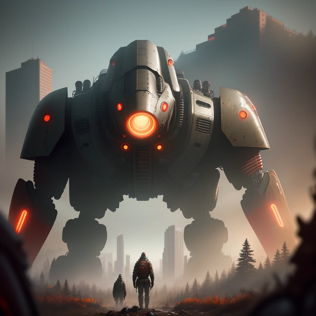 simon stalenhag style, masterpiece, best quality, 8k, , sharp focus, ultrarealistic, raw photo of
Vivid western cityscape, Scalp hunters seek bloody fate amongst giant fallen robots, Humanity lost.
((backround defocused)):1.4, (depth of field):1.4