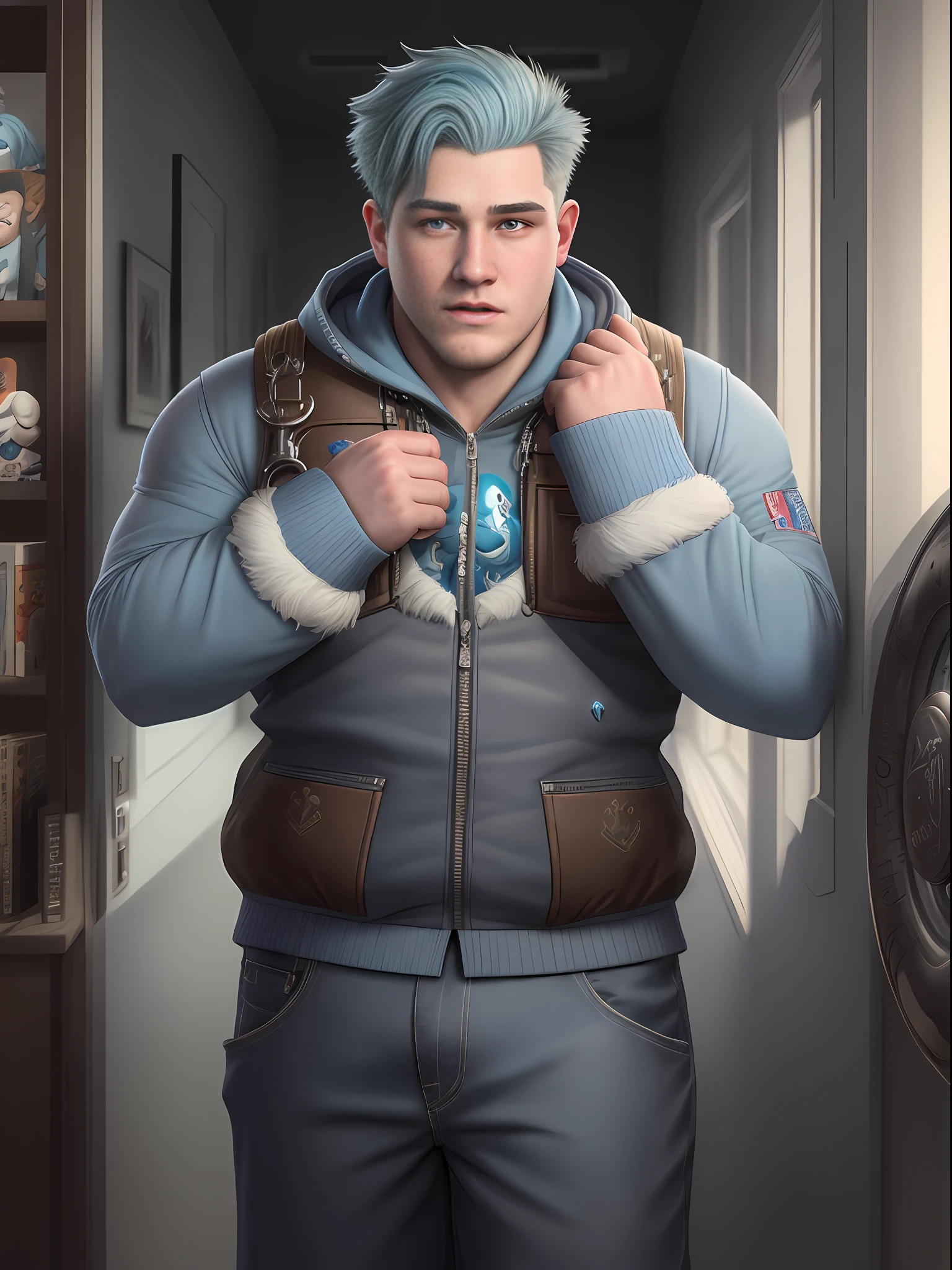 James P. "Sulley" Sullivan like a young men, monsters corporation, realism, photorealism, real photo