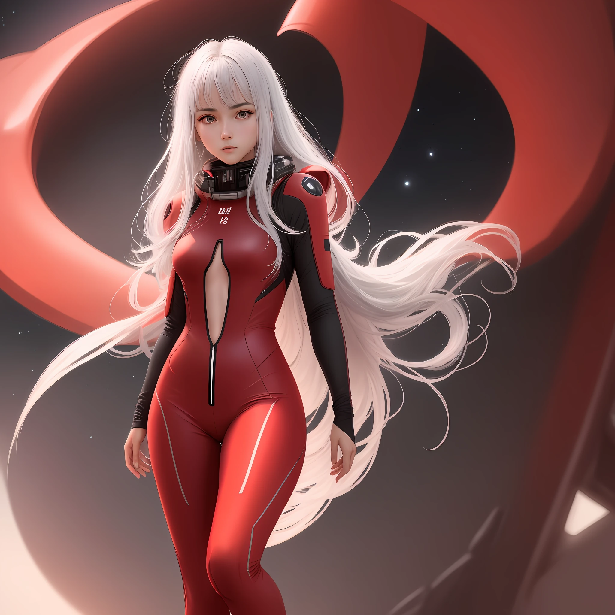 [[full body close-up, slender young stunningly beautiful girl in a spacesuit (red:0. 9)++ : stunningly beautiful girl in a spacesuit in the background parts of a ((dark gray:1. 1)(red:0. 9))++ giant hyperdetalized sci-fi minimalistic epic one spaceship, Tsutomu Nihei style, Sidonia no Kishi style, max clarity:10]::45], [goth, depth of field, super detailed, hyper photorealistic, (UHD, super resolution, Rembrandt lighting)+, (((natural reflection textures))), cinematic lighting:30], [(Canon EOS 5D Mark IV DSLR, aperture f/8, shutter speed 1/250 sec, ISO 100):40], [gorgeous beautiful face with narrow cheekbones, thoughtful expression, gaze into the distance, (expressive and deep symmetrical eyes), dynamically waving sheggy hair:0]