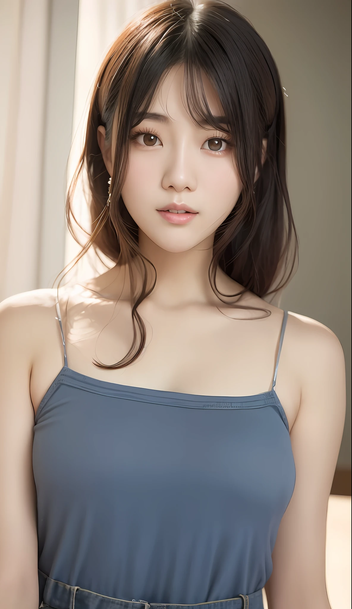 a close up of a woman with medium hair wearing a camisole, beautiful south korean woman, gorgeous young korean woman, beautiful young korean woman, korean girl, asian, korean woman, jaeyeon nam, beautiful asian girl, young adorable korean face, ulzzang, girl cute-fine-face, portrait of female korean idol, very beautiful girl, at riverside