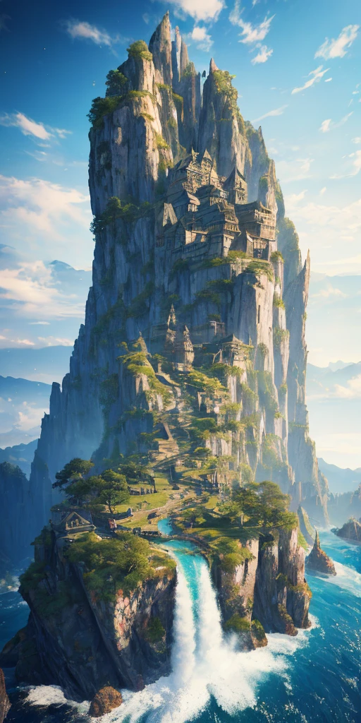 masterpiece, best quality, high quality, extremely detailed CG unity 8k wallpaper, scenery, outdoors, sky, cloud, day, no humans, mountain, landscape, water, tree, blue sky, waterfall, cliff, nature, lake, river, cloudy sky,award winning photography, Bokeh, Depth of Field, HDR, bloom, Chromatic Aberration ,Photorealistic,extremely detailed, trending on artstation, trending on CGsociety, Intricate, High Detail, dramatic, art by midjourney