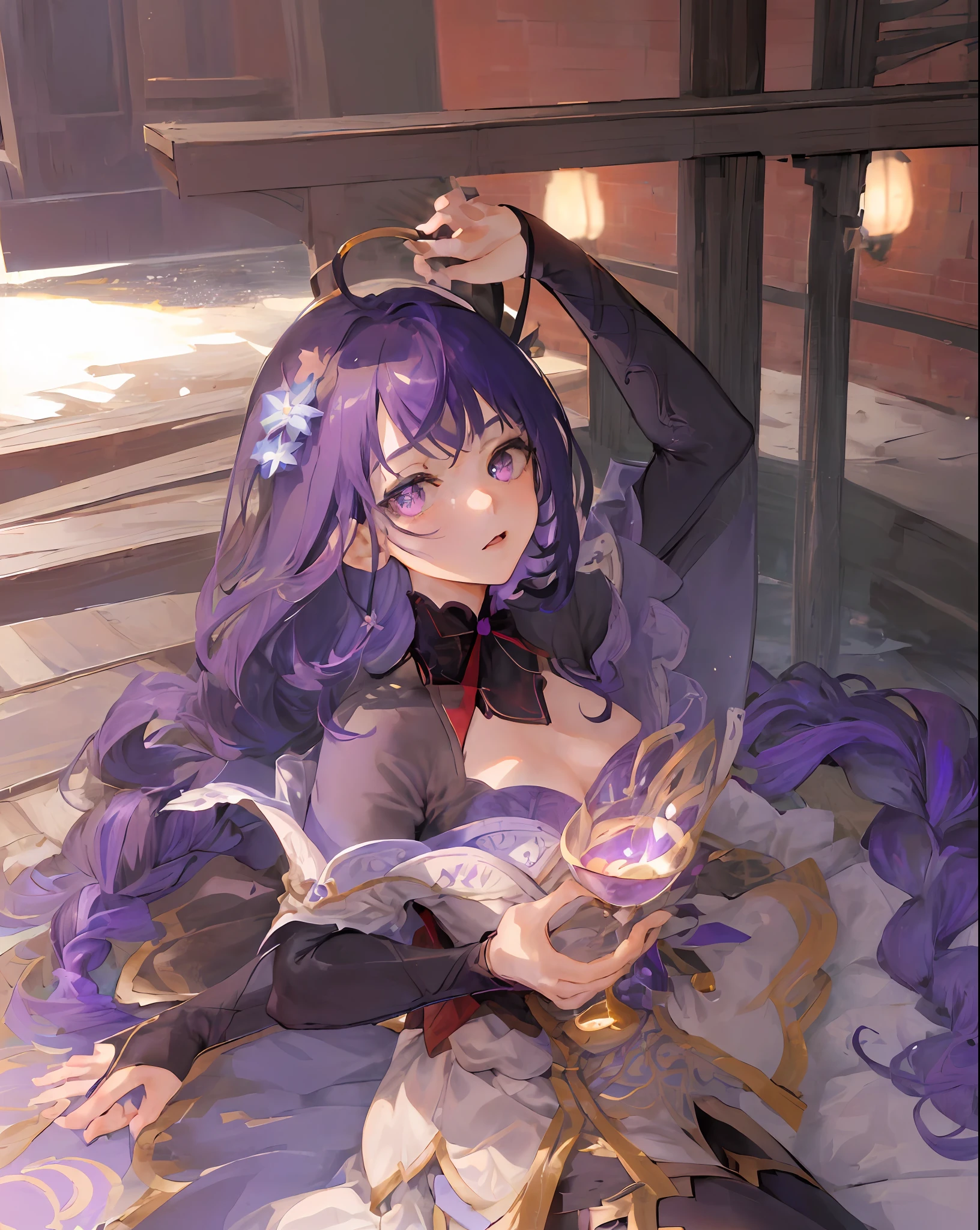 ((masterpiece)), ((high detail)), 1girl, ((ultra-detailed)),((delicate face)), Beautiful detailed eyes, gradient hair,hairs between eyes, GSHead,1girl ,solo,purple hair,genshin_impact, black_background,look at the viewer