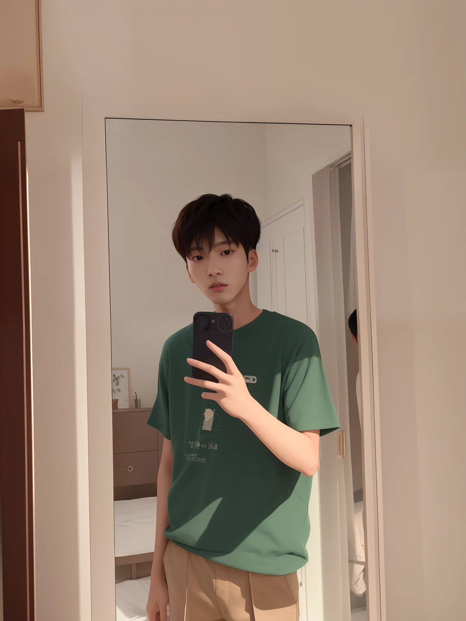 arafed boy taking a selfie in the room in front of the mirror, yanjun chengt, 8k selfie photo, 17 years old boy with thin face, jinyoung shin, cai xukun, taejune kim, short hair, xintong chen, hyung tae, male ulzzang, kim doyoung, profile photo,