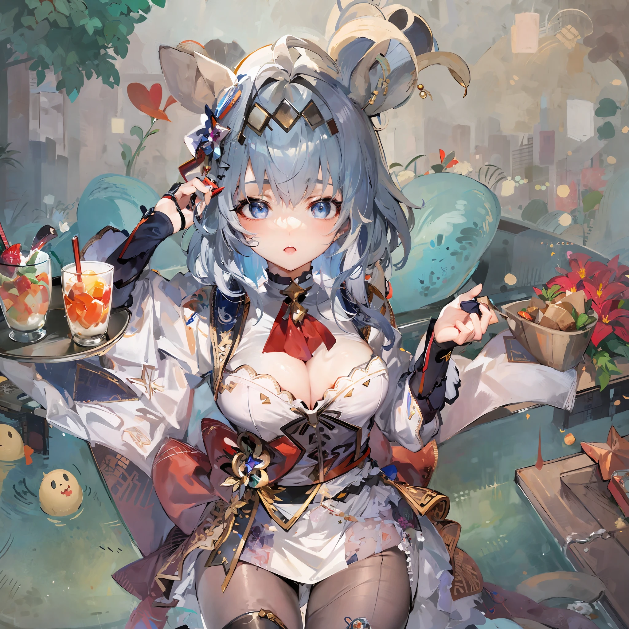 anime girl with blue hair and a white shirt holding a tray of food, from the azur lane videogame, azur lane style, guweiz on pixiv artstation, best anime 4k konachan wallpaper, splash art anime loli, trending on artstation pixiv, cushart krenz key art feminine