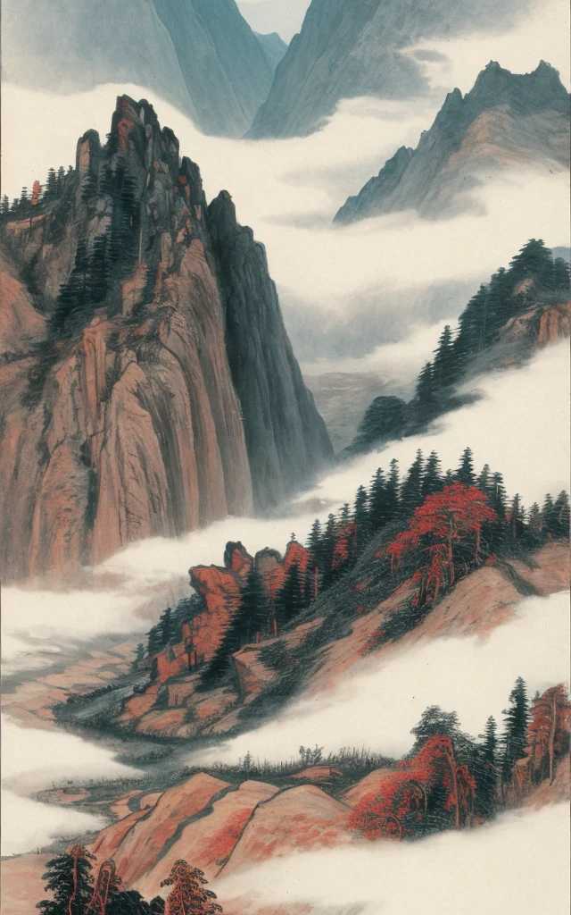 high quality, mountains, fog, trees