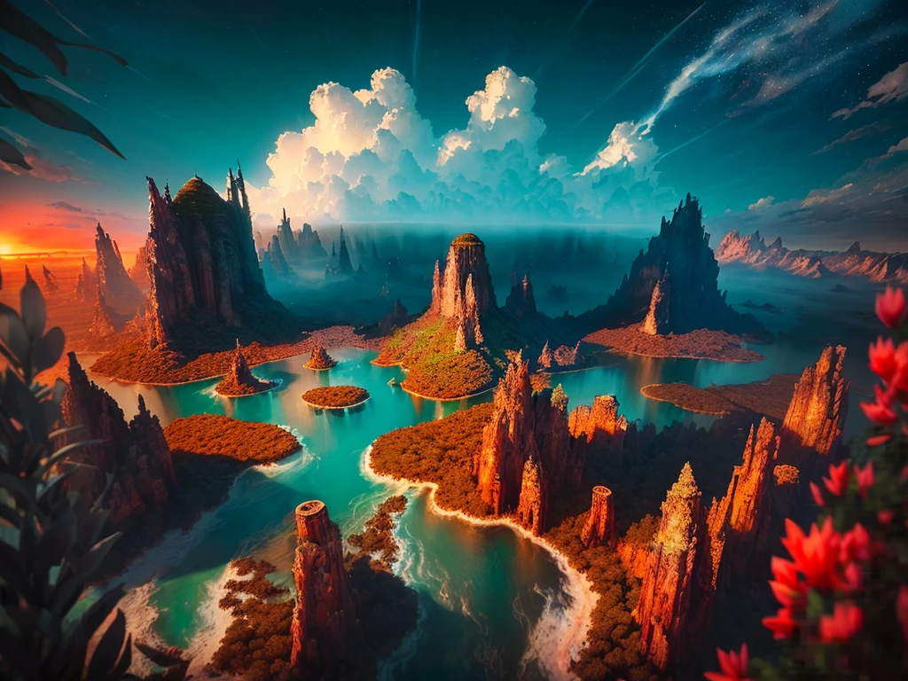 ((masterpiece)), (((best quality))), ((ultra-detailed)), (Amazing:1.1), beautiful, nature, sky and ground, heavy wind, windsweeped, line cloud,Light shoot from the cloud, in a lush remote folige jungle with jungle wildlife and fauna,award winning photo, BLN-L24, Exposure,High Contrast,Low Saturation,High Saturation 8k 3D, F 2.8 lens, Aerial View, Cinematic lighting, Bubble Bujo,Southern Gothic,Gothic Lolita