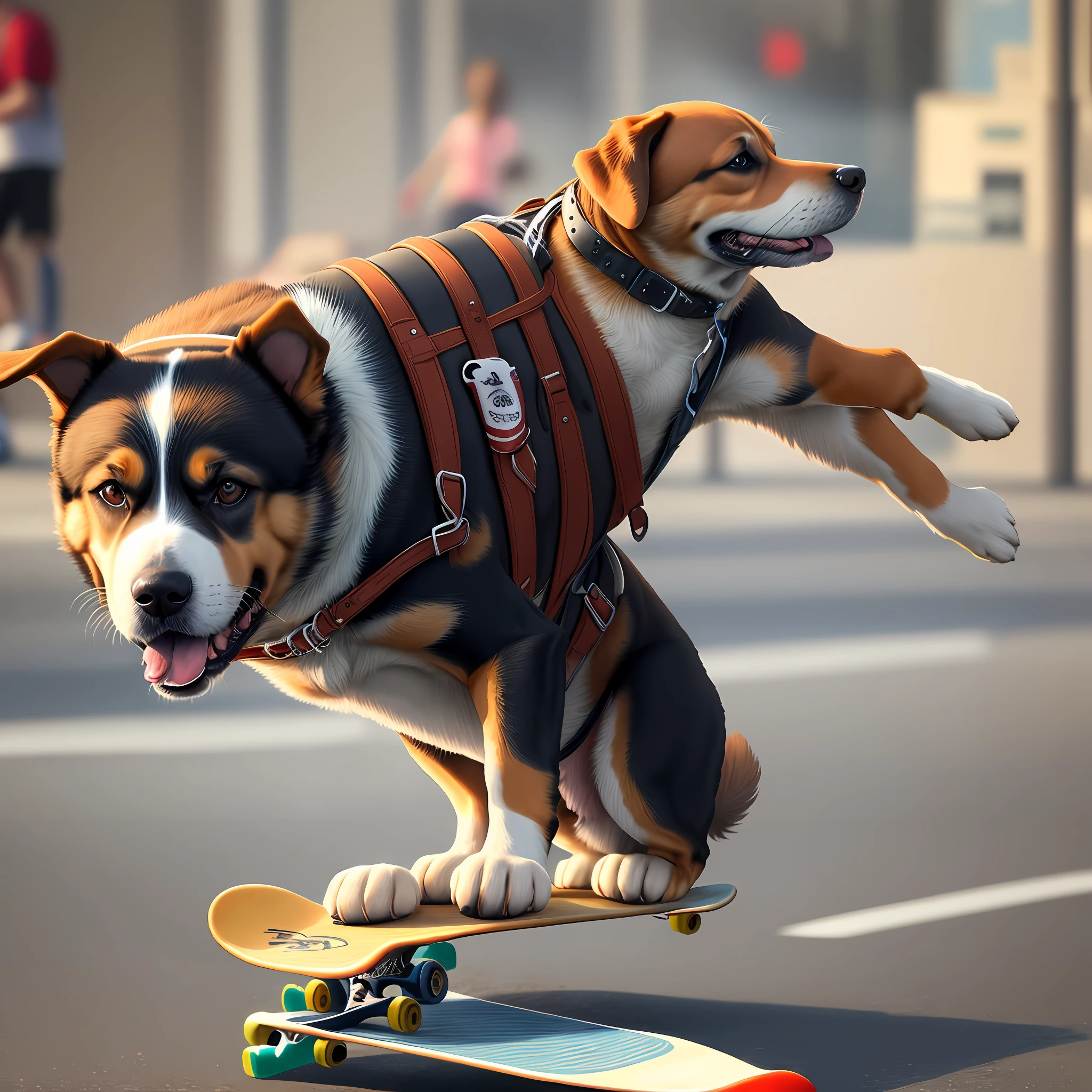 Dog riding a skateboard