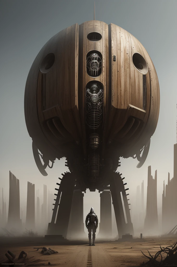 Concept art hrgiger, mechanic, evil machine, wood, ancient background, wood texture