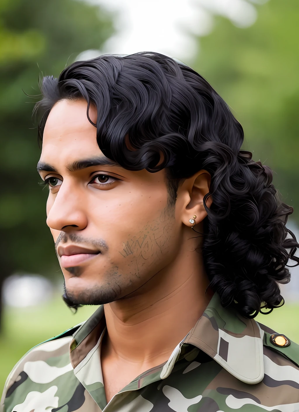 Male, 28 years old, military hair, black hair, brown skin color, green eyes,