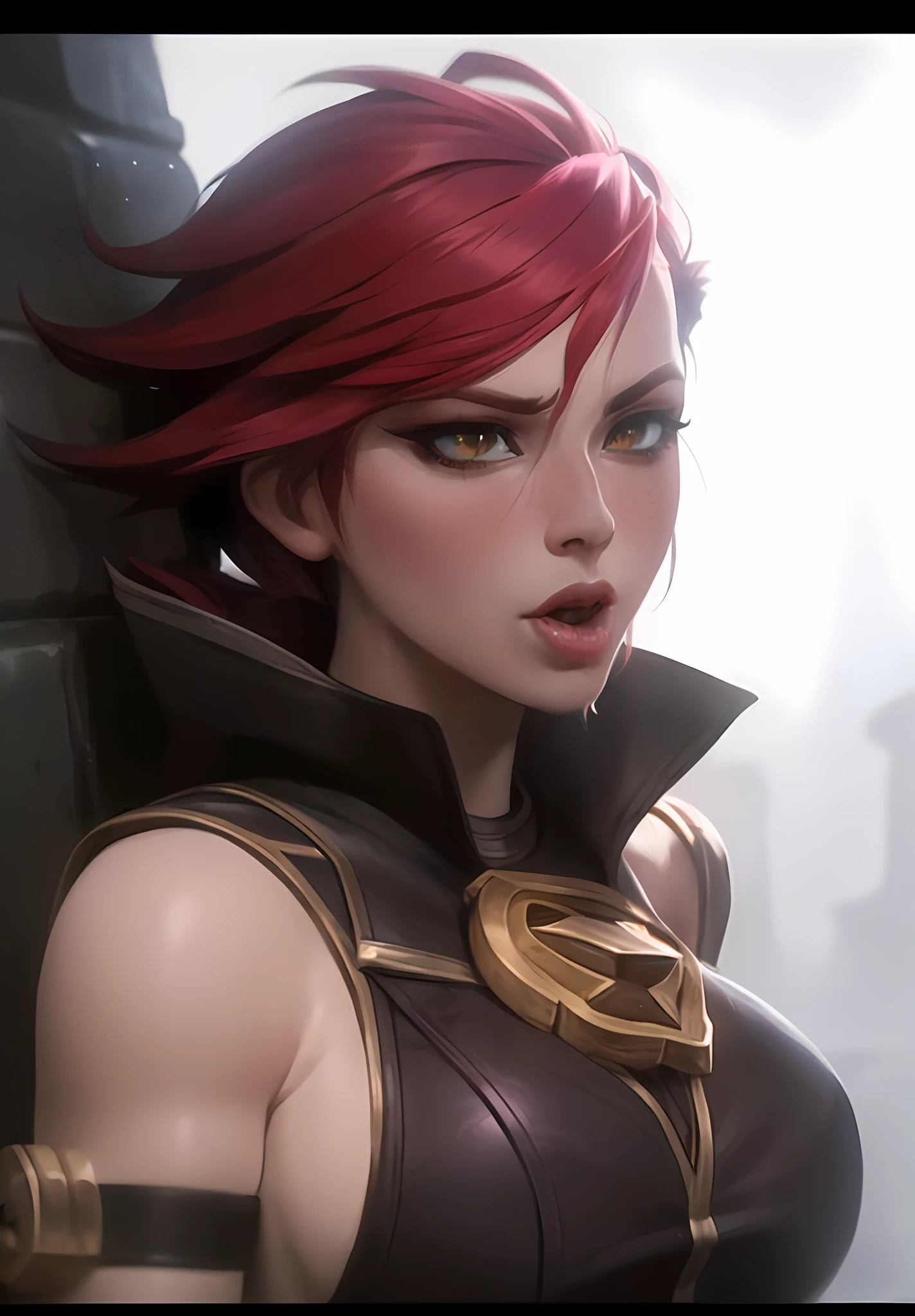 a close up of a woman with red hair and a black outfit, kda, brigitte, extremely detailed artgerm, 8k artgerm bokeh, wlop rossdraws, taliyah, stanley artgerm lau, artgerm lau, katarina, wlop art, krenzcushart, wlop | artgerm