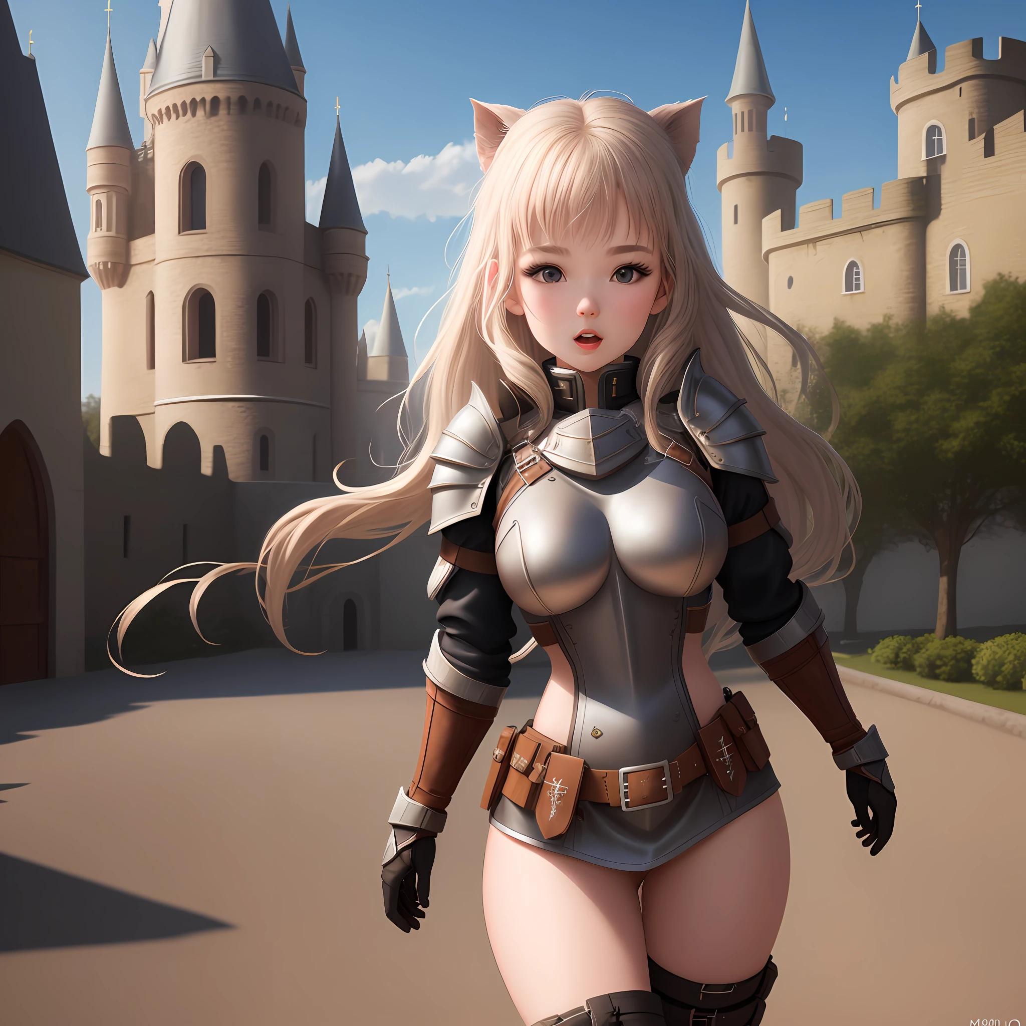 real world, 8K, highest quality, girl, 18 years old, castle, combat outfit, big bust, nude