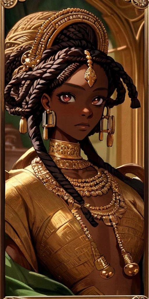 1 photo, (SevenWonders:1), black skin, african hairstyle, renaissance style