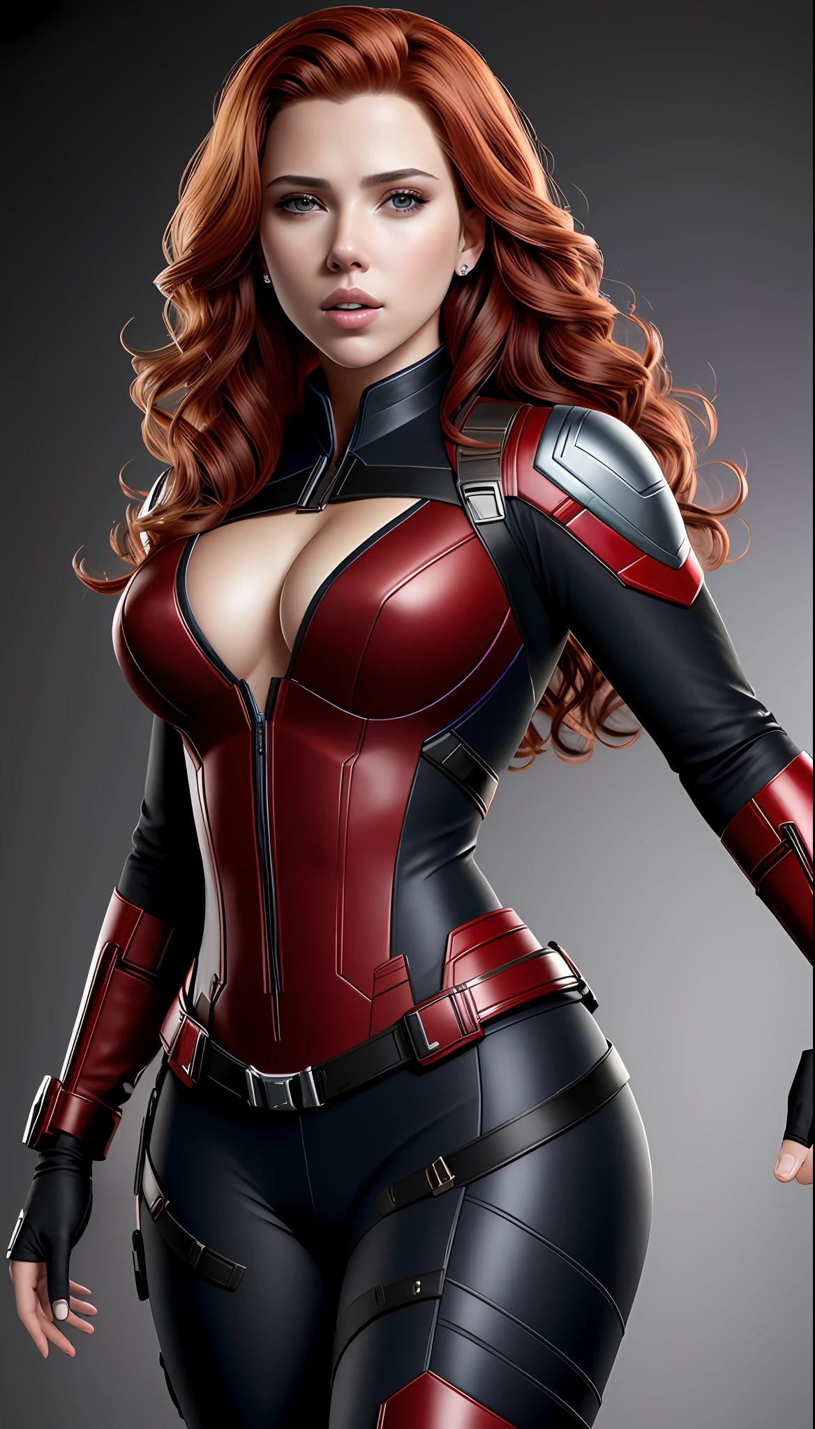 (masterpiece), (best quality), (photorealistic:1.3), 8k, detailed skin texture, detailed cloth texture, beautiful detailed face, intricate details, ultra detailed, scarlett johansson, Black Widow in the style of the Captain America, straight red hair, (full-length body:1.2)