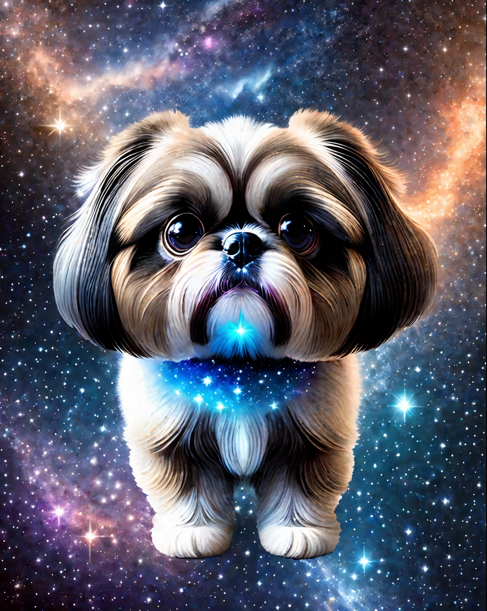 Shih-tzu face in space, stars, nebula, universe