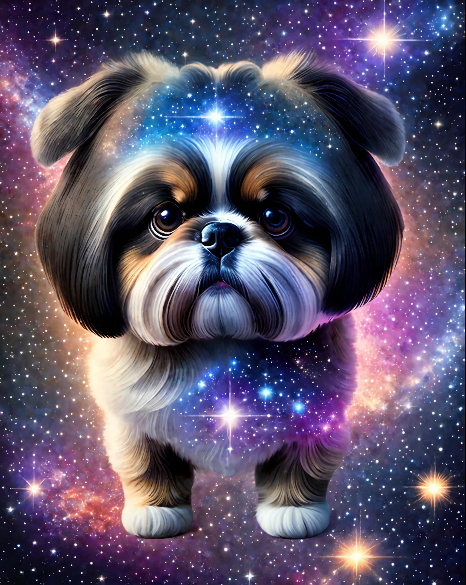 Shih-tzu face in space, stars, nebula, universe