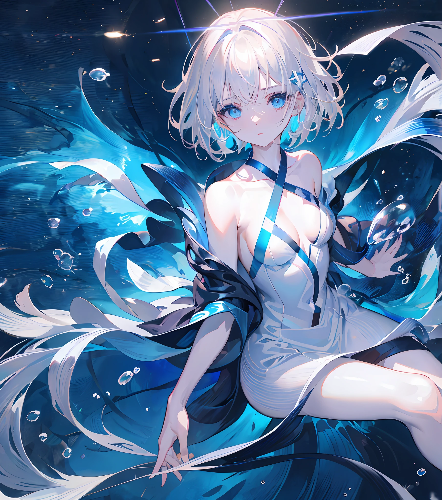 background painting, water, bubbles, blue