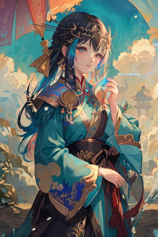 holding lancer, dramatic angle,there is an ancient palace beside the girl,chinese clothes,(focus on), color Ink wash painting,(color splashing),colorful splashing,(((colorful))),(sketch:0.8), Masterpiece,best quality, beautifully painted,highly detailed,(denoising:0.6),[splash ink],((ink refraction)), (beautiful detailed sky),moon,highly,detaild,(masterpiece, best quality, extremely detailed CG unity 8k wallpaper,masterpiece, best quality, ultra-detailed),(Lycoris radiata)