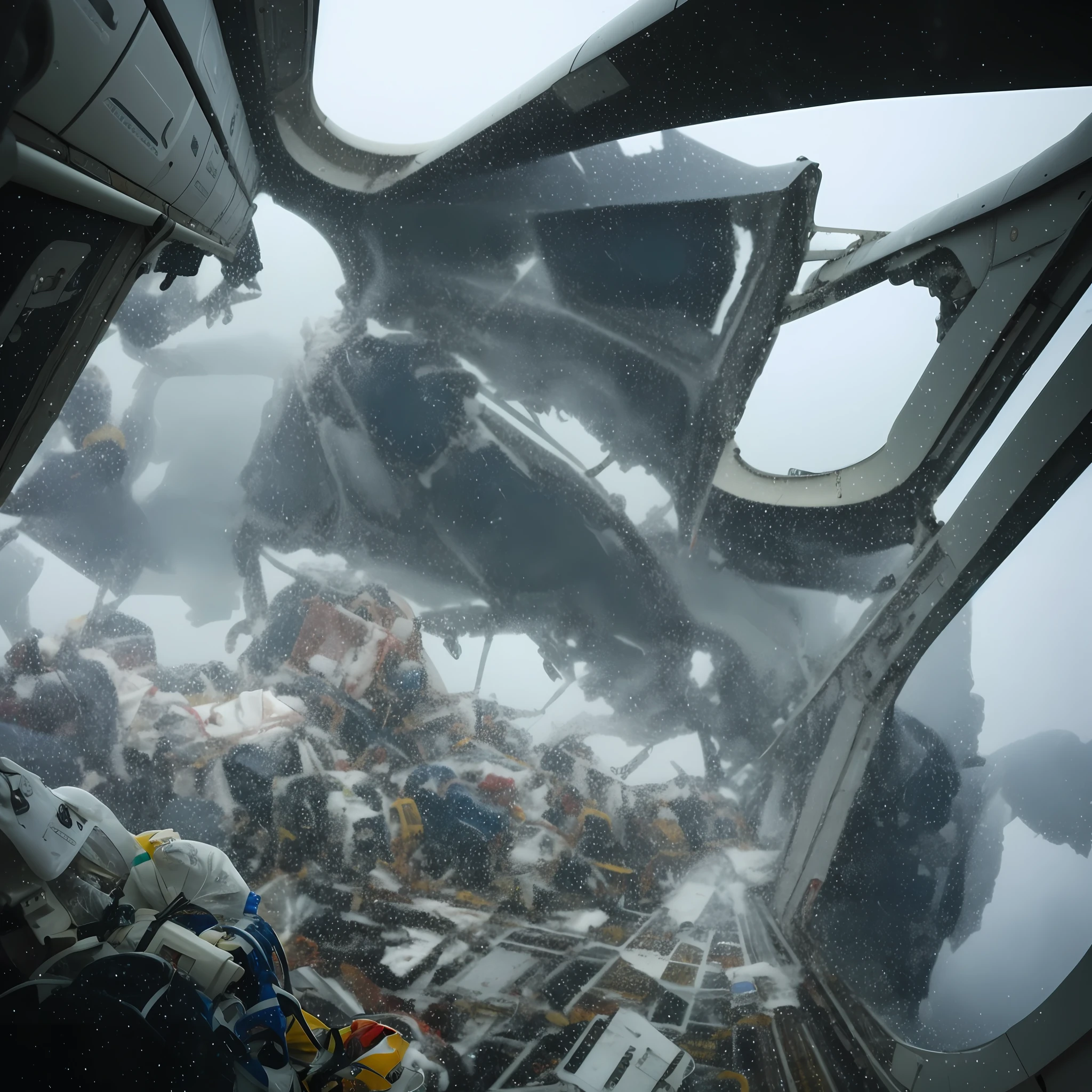 A picture inside the plane as it falls due to the storm