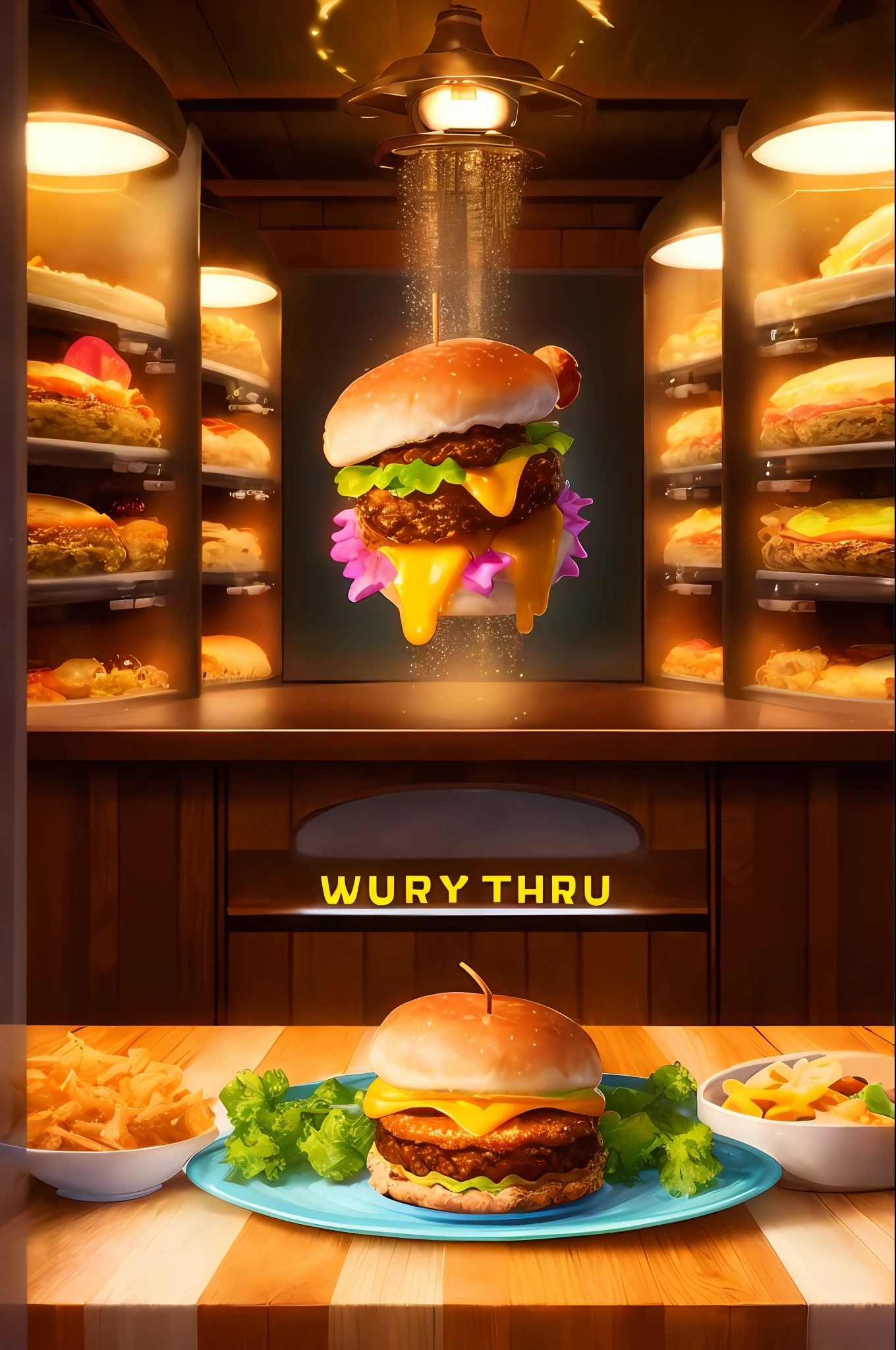 foodmade, juicy and fluffy cheeseburger in fun pixar-style pose, smash, delicious, Irresistible, golden ratio symmetry, centered color studio photography, vibrant and appetizing colors, mouth-watering details, charming textures, cheerful and inviting atmosphere, whimsical background elements complementing the story, comic style, professional color grading, photo studio window lighting, sharp focus, two-tone lighting, advertising, octane, unrealistic, high-resolution pixar-style food photography, masterpiece , ultra detailed, highly detailed, high definition, perfect composition, intricate, cute and beautiful, sharp features, pixar style commercial photography, beautiful detailed intricate octane insanderization trending pixar style artstation, award winning photography, sharp details, high resolution, stock photo, all in pixar style, (fantasy illustration: 1.3), (high resolution: 1.2), only the hamburger and nothing else