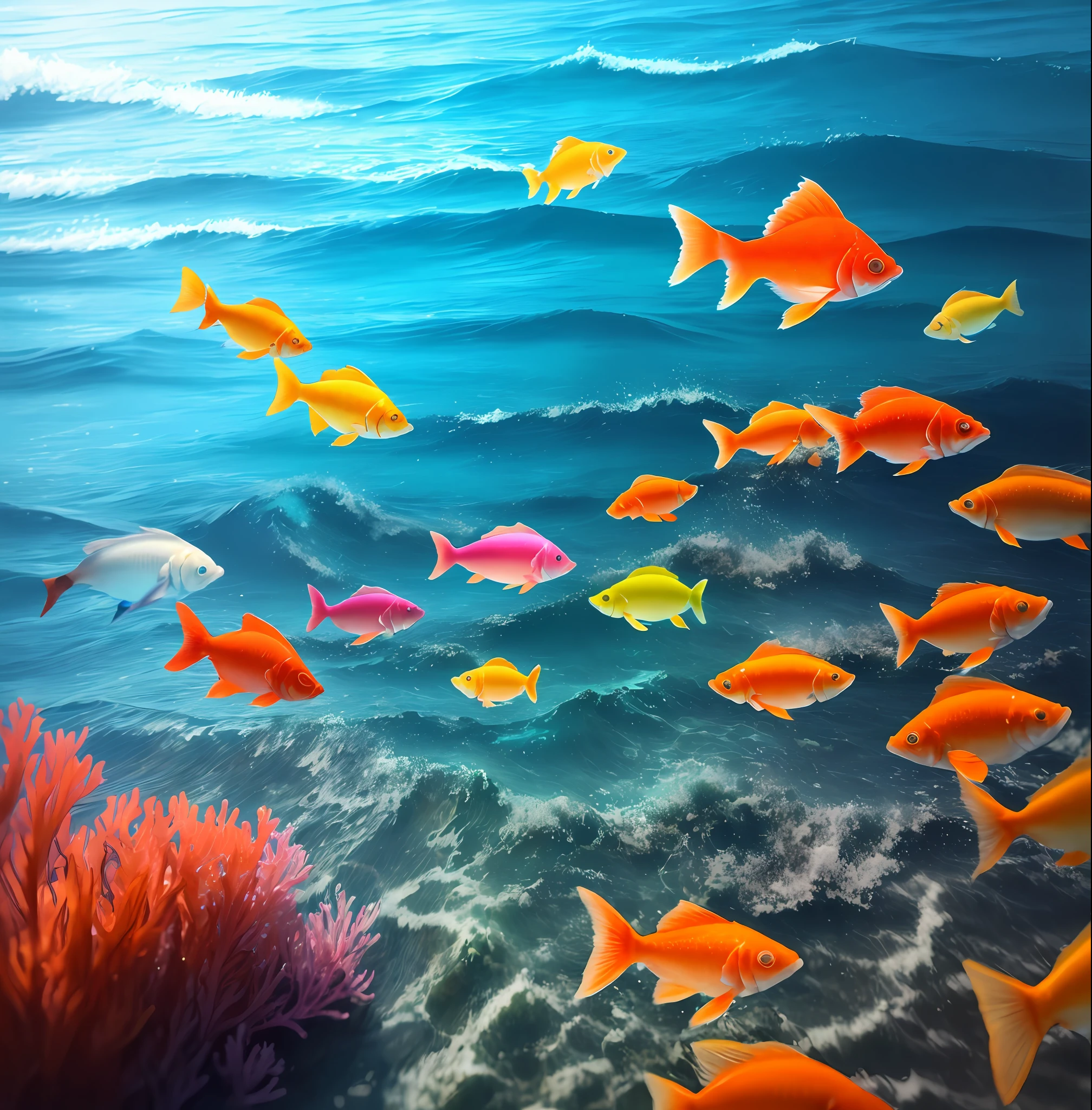 A picture of the background of a phone, fish, colors in the sea, in high quality, Mrda