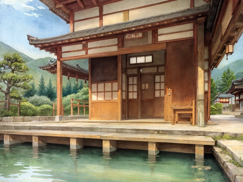 Delicate watercolour illustration of traditional temple in Kyoto japan, cozy, beautiful composition, summer afternoon colour scheme, sharp details, intricate details