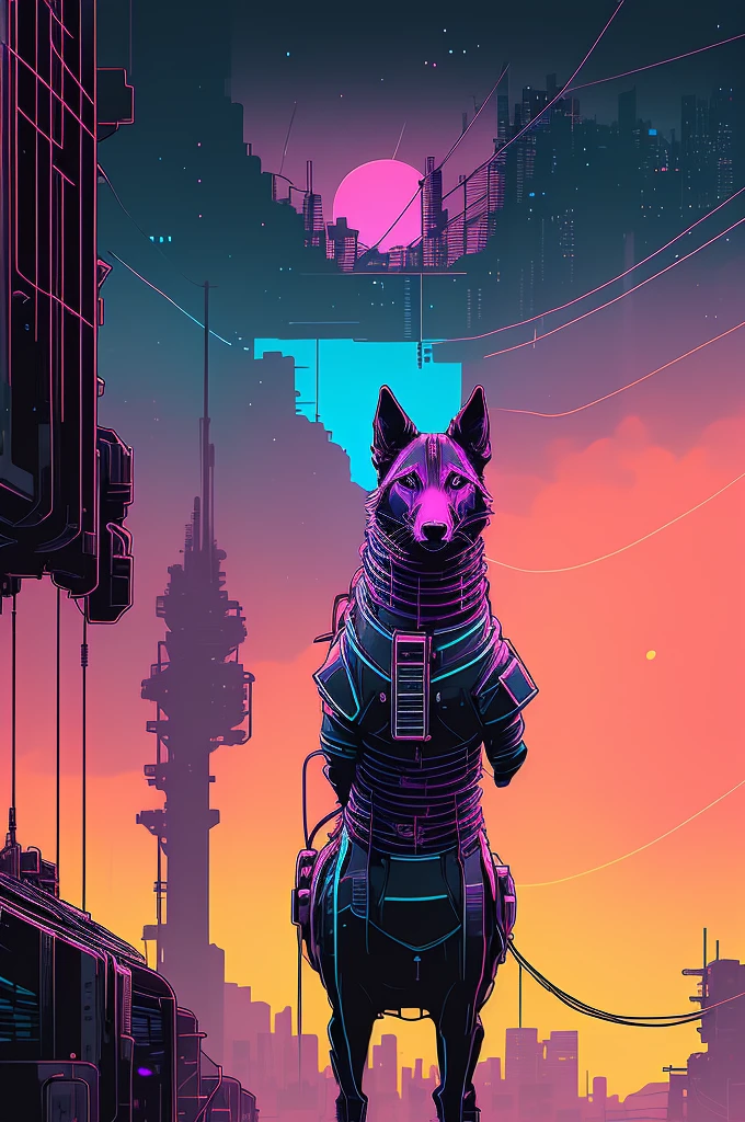 (nvinkpunk:1.2) (snthwve style:0.8) German shepherd, anthro, lightwave, sunset, intricate, highly detailed