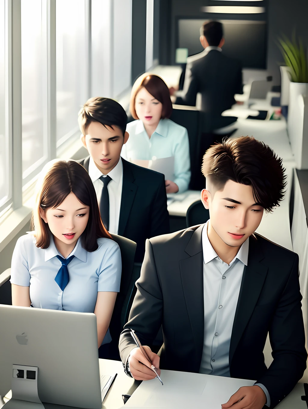 group of people working in an office