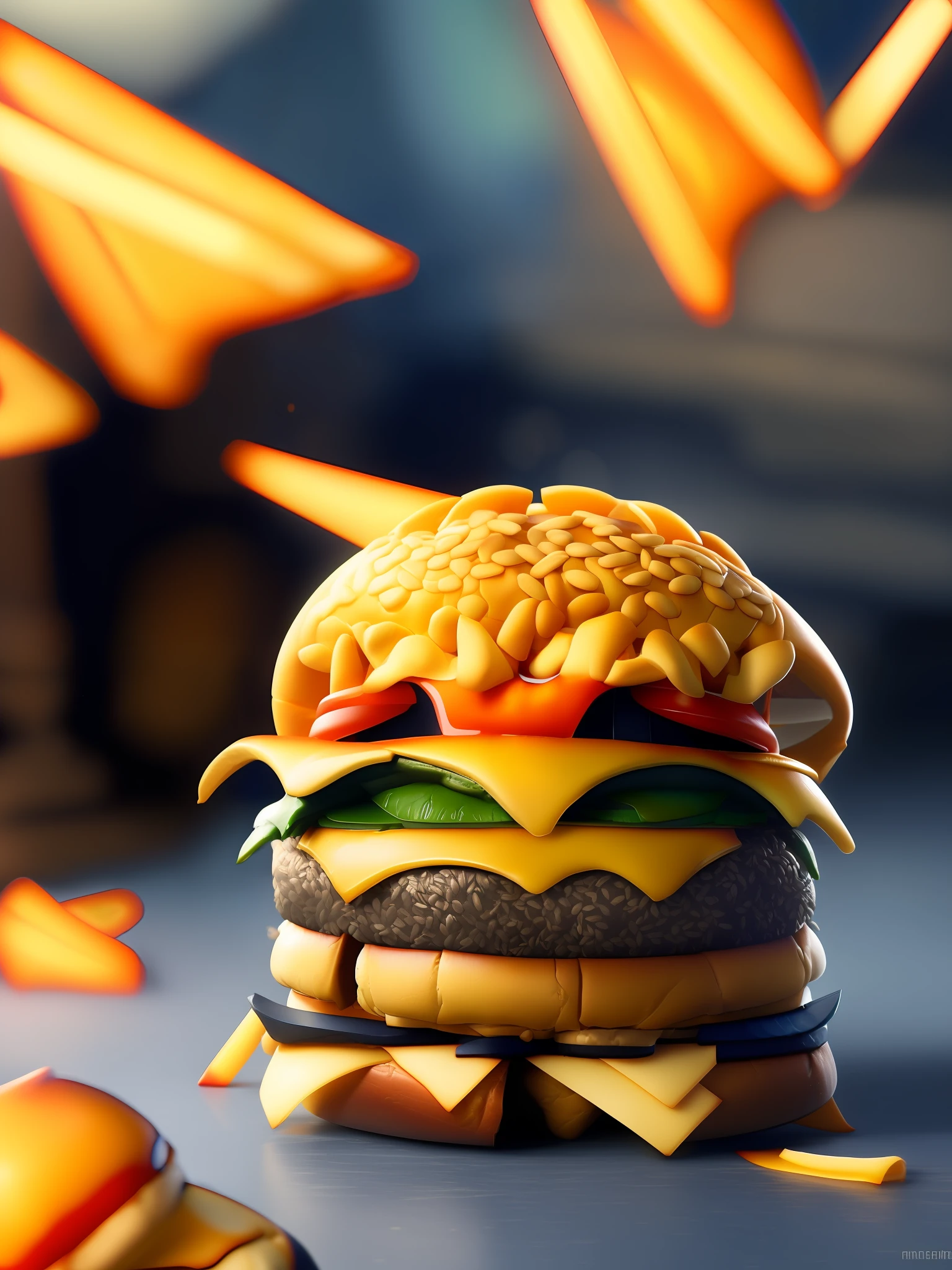 ((best quality)), ((masterpiece)), (detailed), (MOCKUP of juicy fluffy cheeseburger in fun pixar style pose:1.8), foodmade, smash, delicious, Irresistible, golden ratio symmetry, photography centered color studio, vibrant and appetizing colors, mouthwatering details, charming textures, cheerful and inviting atmosphere, whimsical background elements complementing the story, comic style, professional color grading, photo studio window lighting, focus sharp, two tone lighting, advertising, octane, unrealistic, high resolution pixar style food photography, masterpiece, ultra detailed, highly detailed, high definition, perfect composition, intricate, cute and beautiful, sharp features, commercial photography in pixar style, beautiful detailed intricate octane insanderization trending in pixar style artstation, award winning photography, sharp detail, high resolution, stock photo, all pixar style, (fantasy illustration: 1.3), (high res: 1.2)