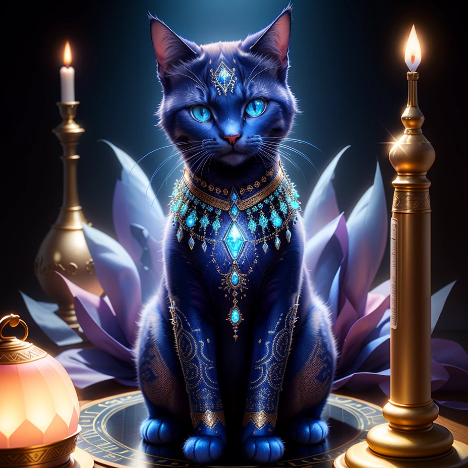 there is a cat with blue eyes sitting on a table, a photorealistic painting by Alexander Kucharsky, zbrush central contest winner, photorealism, adorable digital painting, cat. digital painting, ultra realistic 3d illustration, cute 3 d render, realistic anime cat, cute detailed digital art, hyper real render, ultra realistic illustration, ultrarealistic illustration