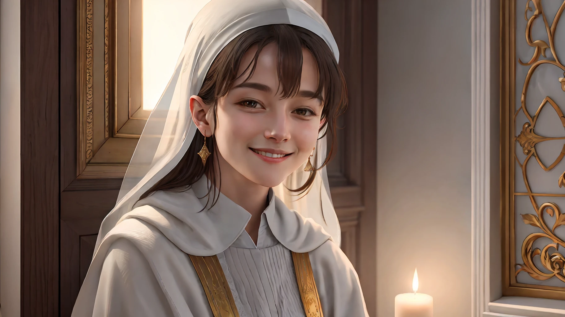 Image of a Christian person smiling and feeling motivated to seek a more devotional life, high quality images, 8k, extremely delicate and perfect details ultra realistic, 3d style