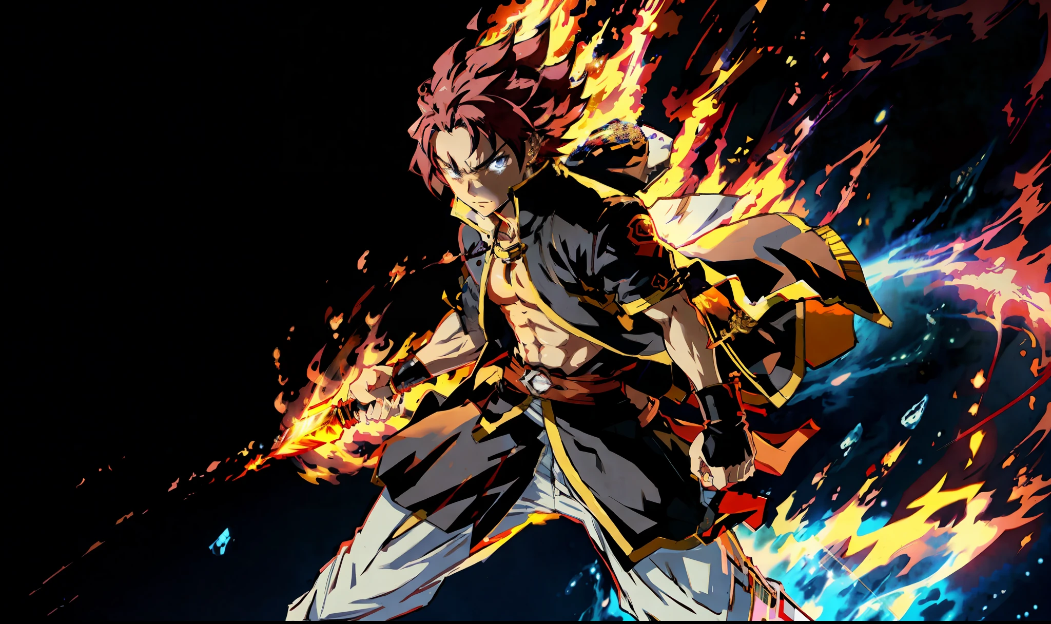 anime character with fire in his hand and a sword in his hand, fire!! full body, badass anime 8 k, 4 k manga wallpaper, fire powers, anime wallpaper 4 k, anime wallpaper 4k, (fire), 4k anime wallpaper, anime wallaper, best anime character design, hd anime wallpaper, high quality anime artstyle, hd anime wallaper