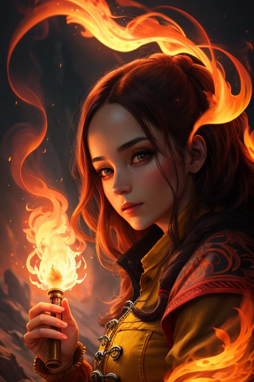 antasy portrait fire smoke rogue made of fire, bright morning light from side, (masterpiece:1.2) (illustration:1.2) (best quality) (detailed) (intricate) (8k) (HDR) (wallpaper) (cinematic lighting) (sharp focus)