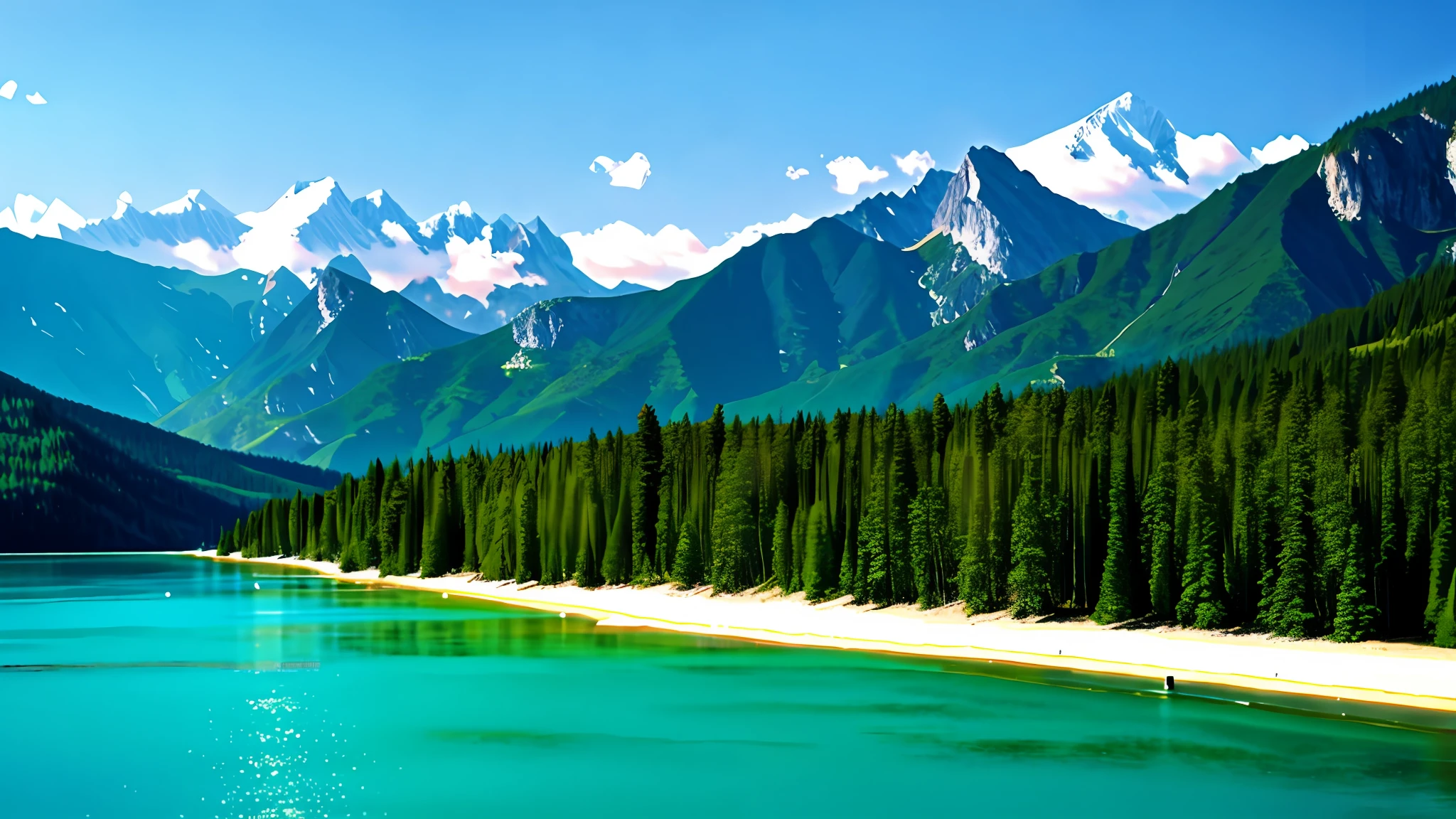 mountains, sea, forest