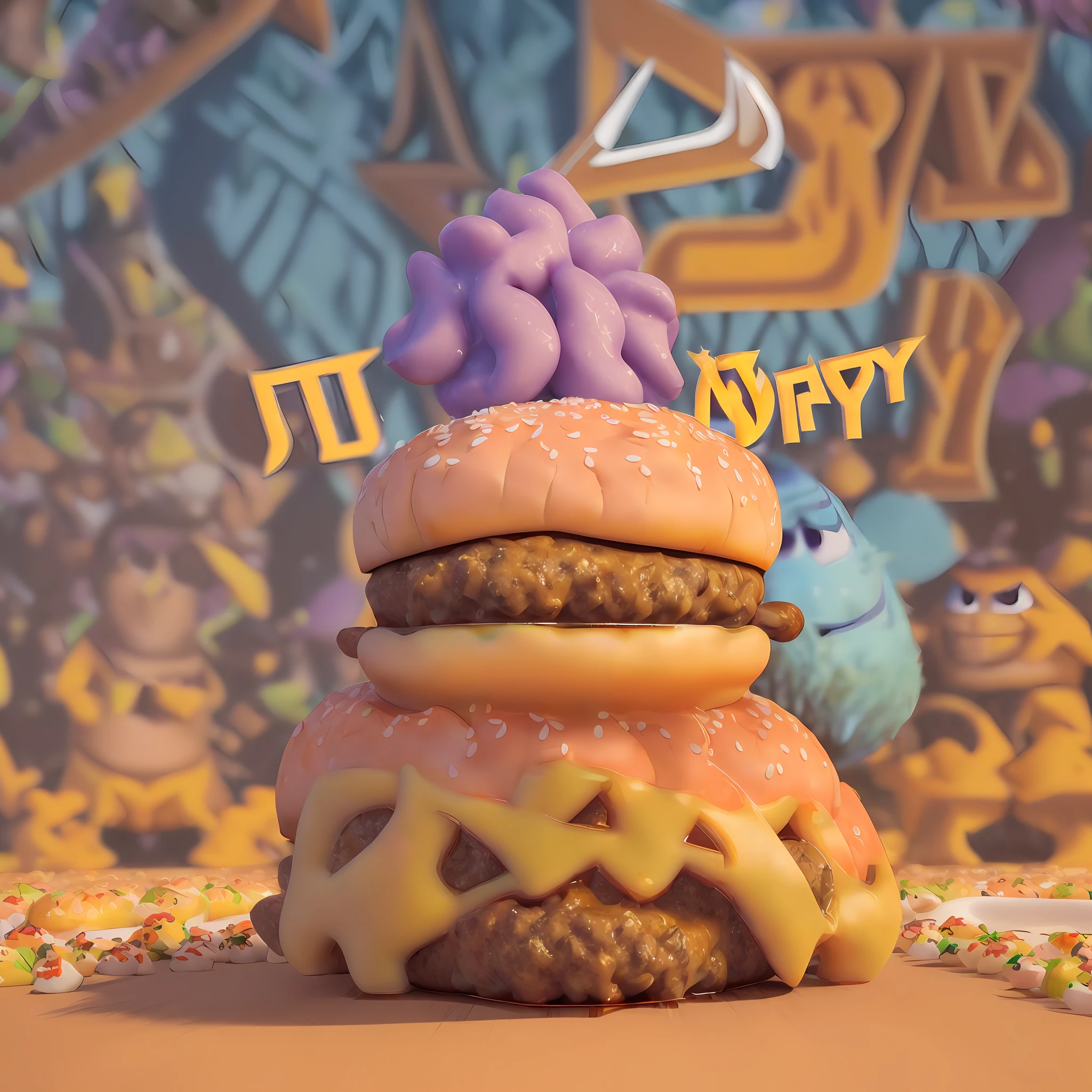 ((best quality)), ((masterpiece)), (detailed), (MOCKUP of juicy fluffy cheeseburger in fun pixar style pose:1.8), foodmade, smash, delicious, Irresistible, golden ratio symmetry, photography centered color studio, vibrant and appetizing colors, mouthwatering details, charming textures, cheerful and inviting atmosphere, whimsical background elements complementing the story, comic style, professional color grading, photo studio window lighting, focus sharp, two tone lighting, advertising, octane, unrealistic, high resolution pixar style food photography, masterpiece, ultra detailed, highly detailed, high definition, perfect composition, intricate, cute and beautiful, sharp features, commercial photography in pixar style, beautiful detailed intricate octane insanderization trending in pixar style artstation, award winning photography, sharp detail, high resolution, stock photo, all pixar style, (fantasy illustration: 1.3), (high res: 1.2)